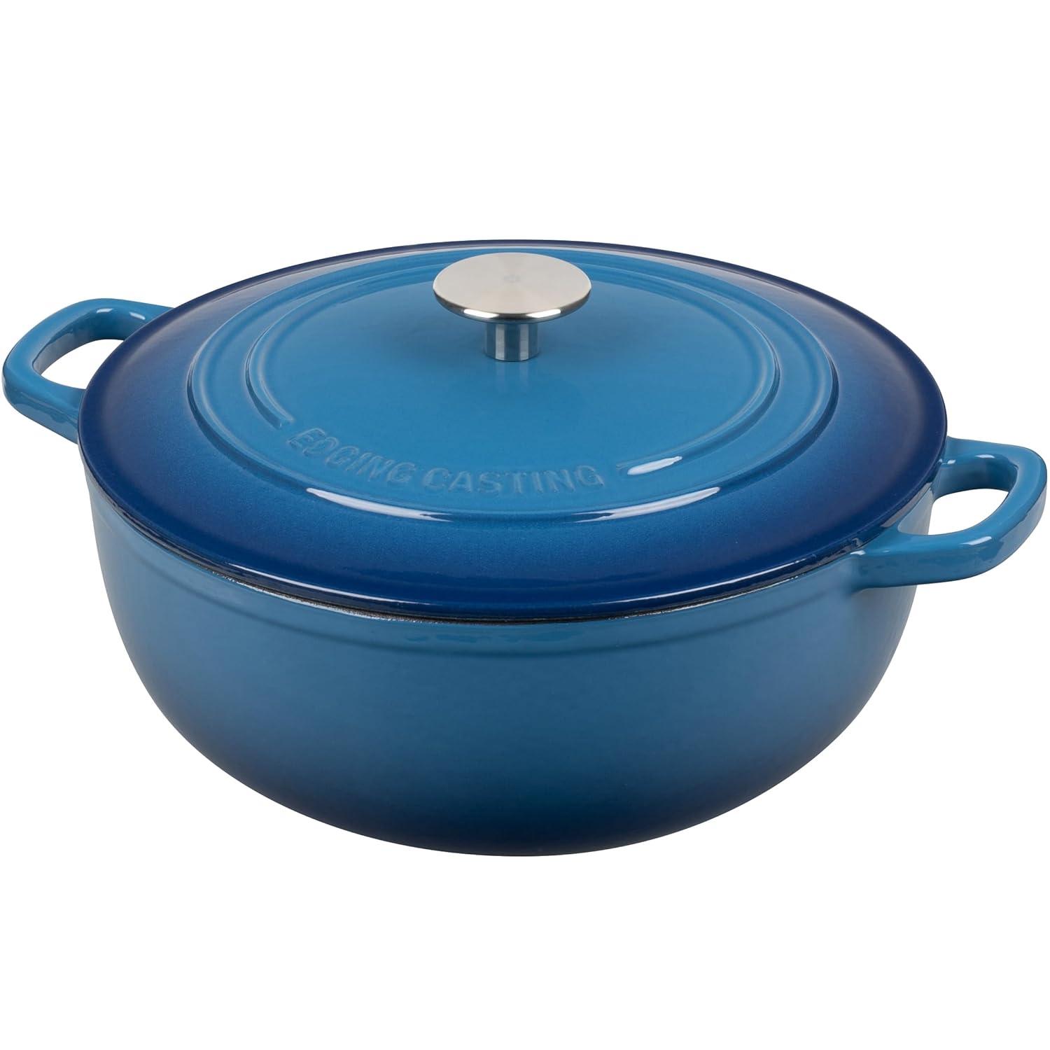 Enameled Cast Iron Dutch Oven Pot with Lid for Sourdough Bread Baking, Bread Dutch Ovens, Cooking Pots, 5 Quart, Slateblue