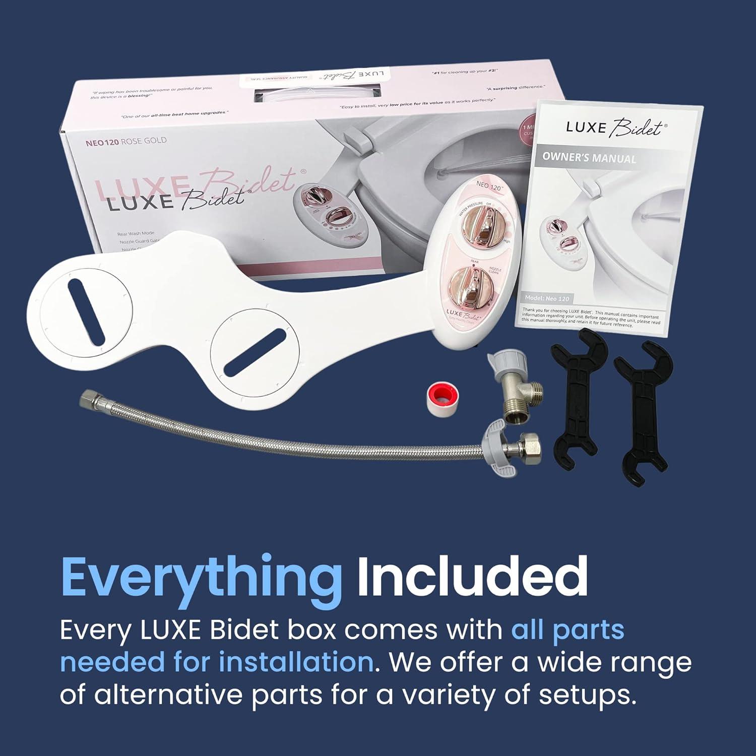 LUXE Bidet NEO 120 Mechanical Attachment Bidet Rose Gold: Elongated ABS Toilet Seat, 18-Month Warranty