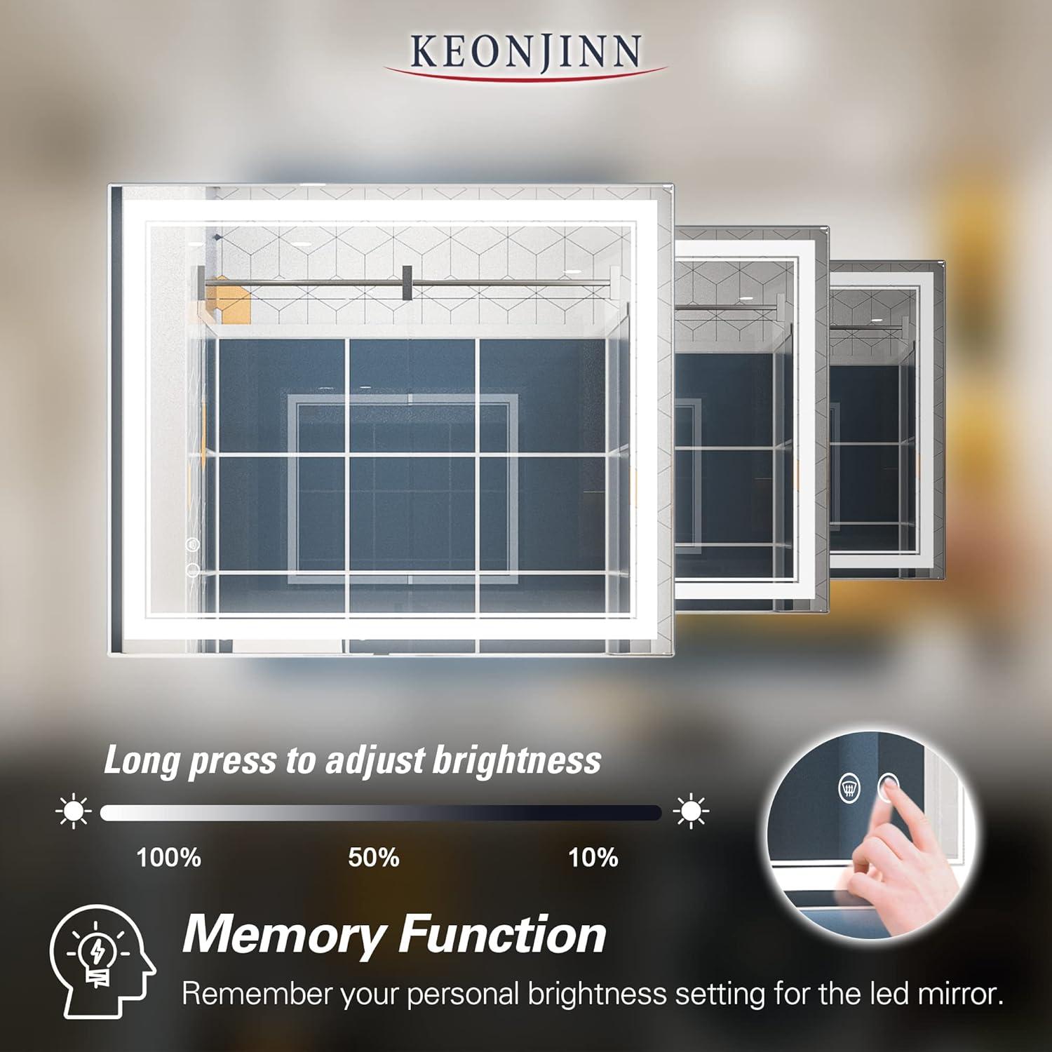 Keonjinn LED Bathroom Mirror with Lights, 30'' x 36''LED Vanity Mirror, Wall Mounted Anti-Fog Dimmable Frameless Frontlit Makeup Mirror, IP54, 6000K(Horizontal/Vertical)