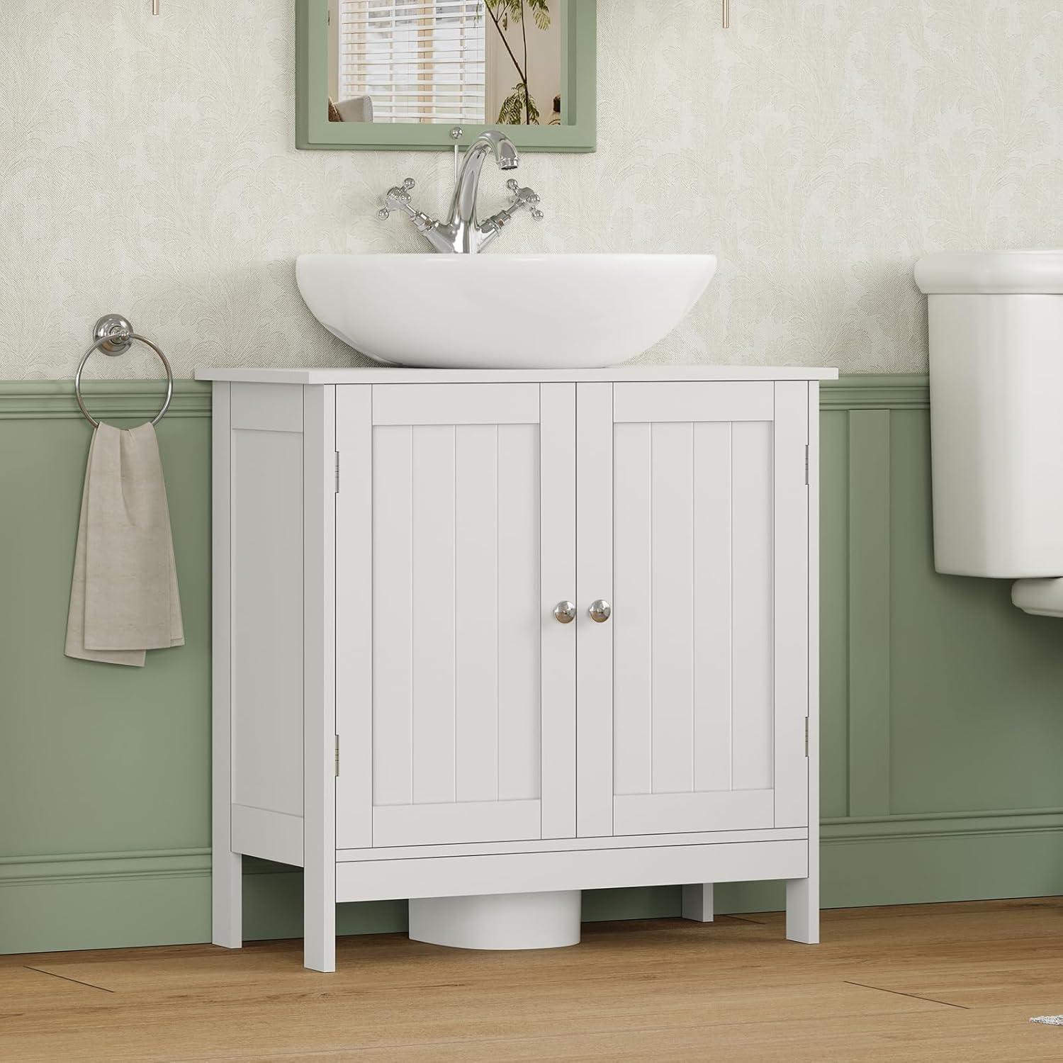 FCH Pedestal Sink, Storage Cabinets with Two Doors and Adjustable Shelves Under Sink Organizer Bathroom Vanity Storage White