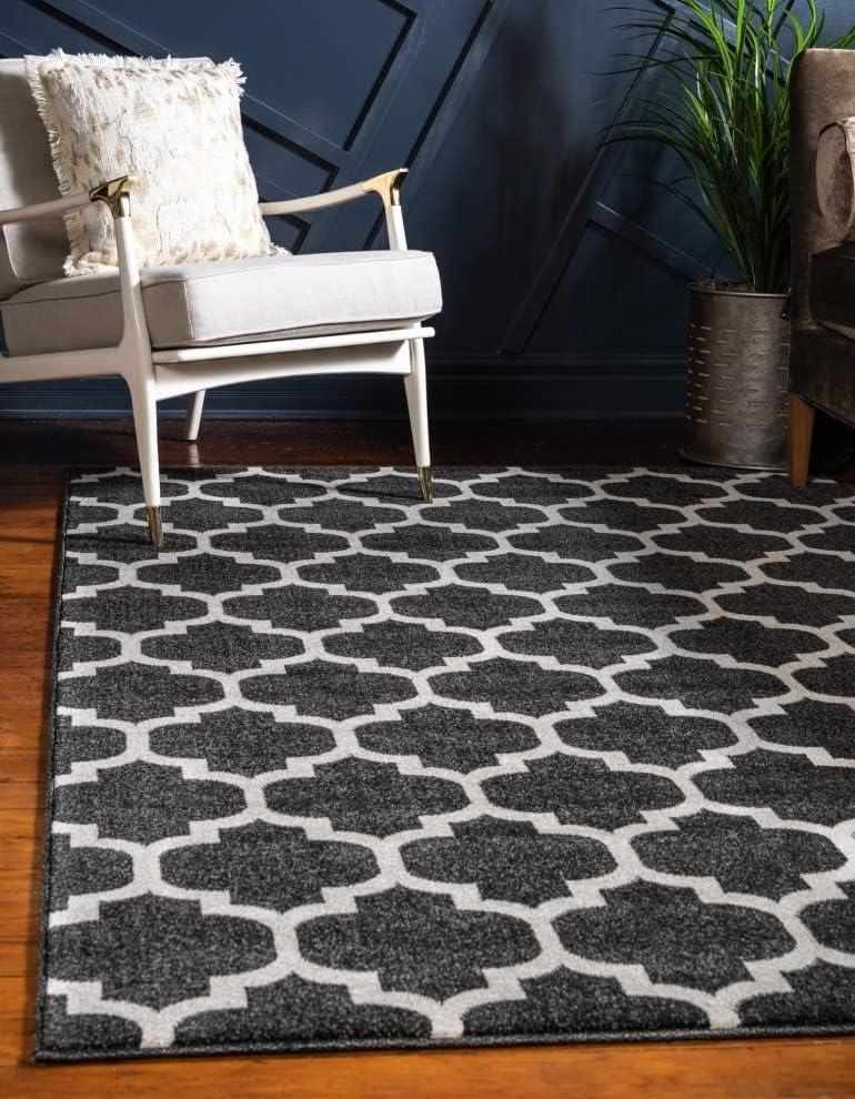 Unique Loom Trellis Collection Area Rug - Philadelphia (6' 1" x 9' Rectangle Black/Beige)