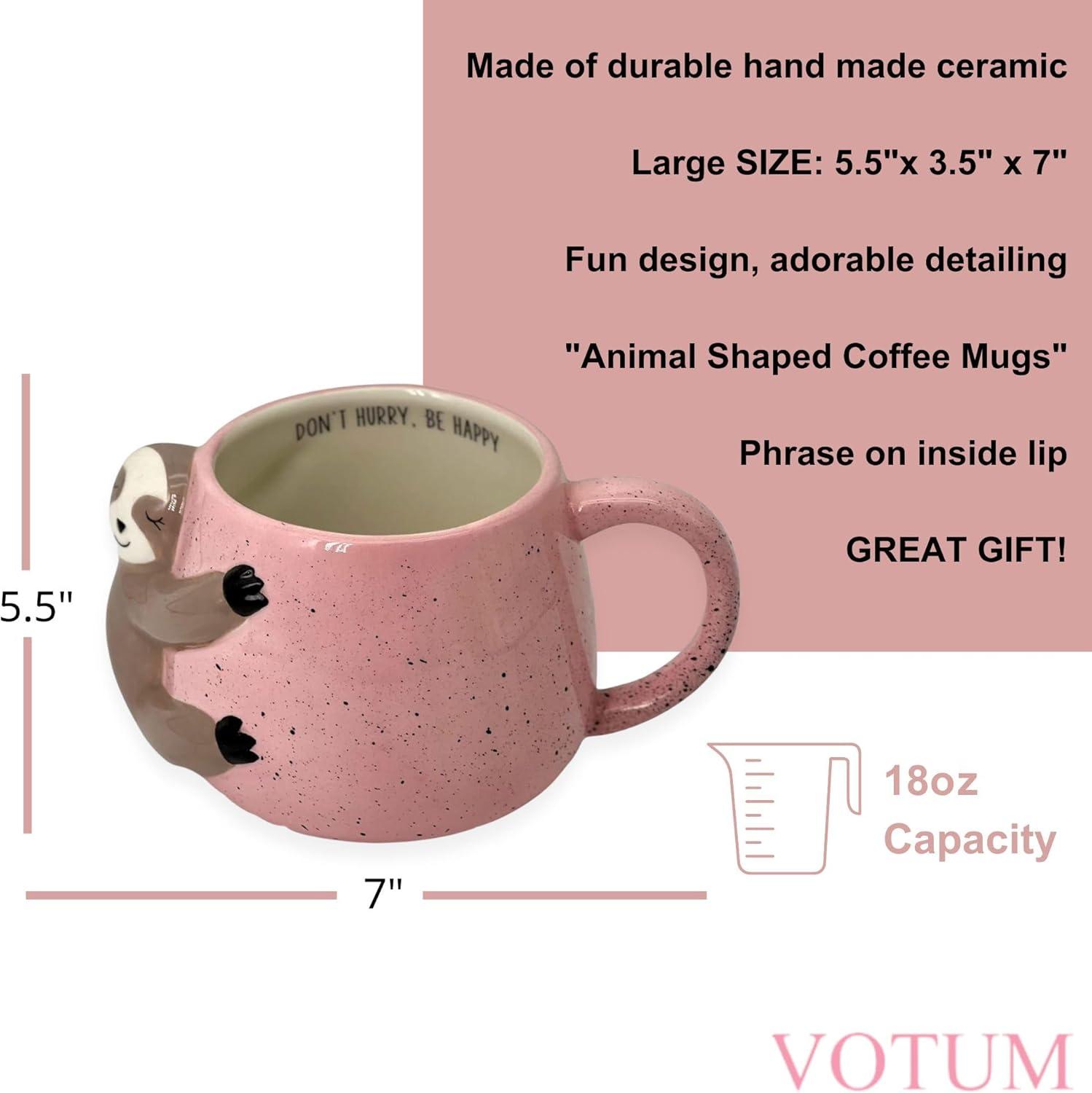 Pink Ceramic Sloth Shaped Coffee Mug with Printed Saying