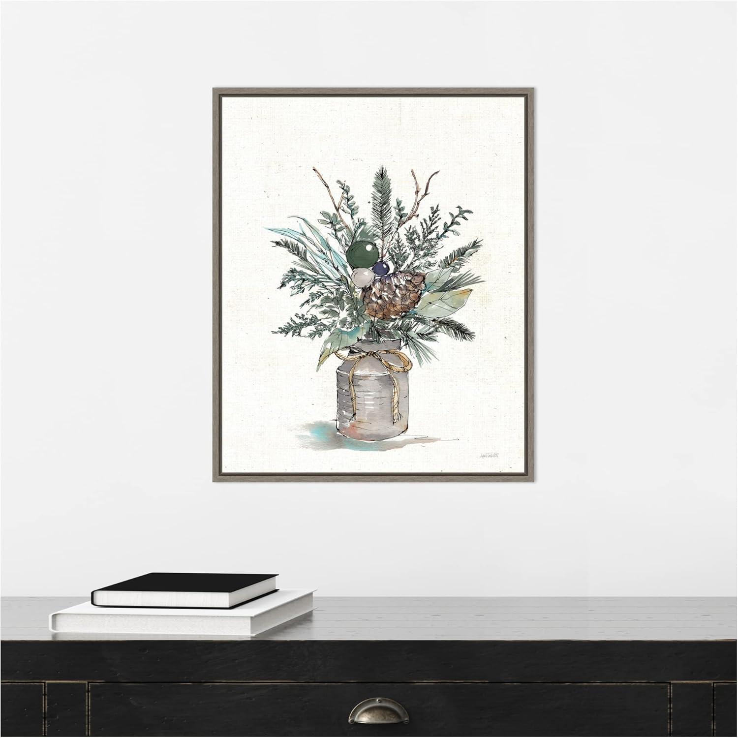 Amanti Art Seasonal Charm Greenery I (Christmas Vase) by Anne Tavoletti Canvas Wall Art Print Framed 16 x 20-in.