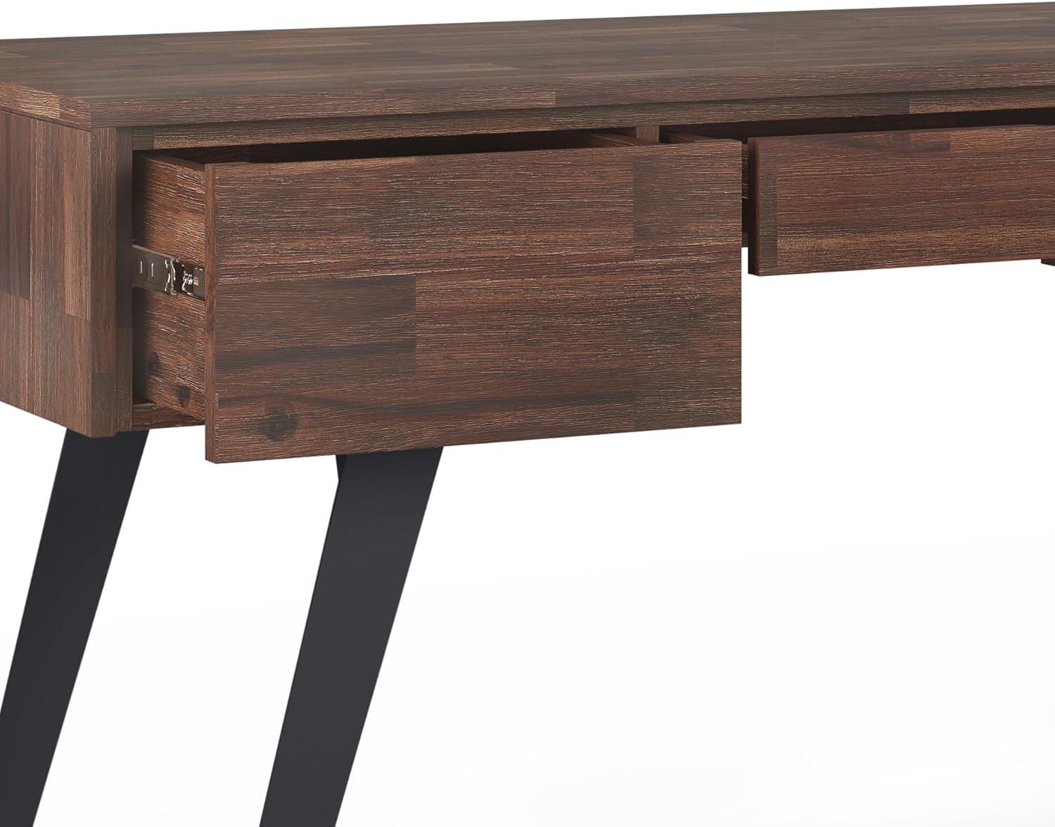 Allora 60"W Solid Wood Desk with Deep Drawers in Distressed Charcoal Brown