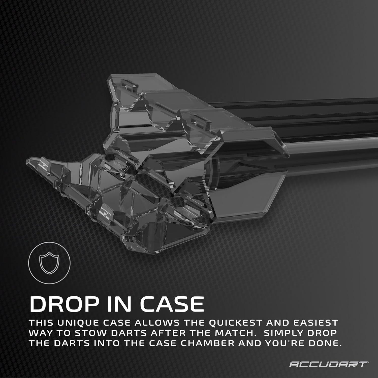 Accudart Steel Tip Dart Set 3.0 - Gunmetal Finish Steel Barrel - Hybrid Grip - Polycarbonate Shafts - Standard Shape Flights - Drop in Case Stores Fully Assembled Darts