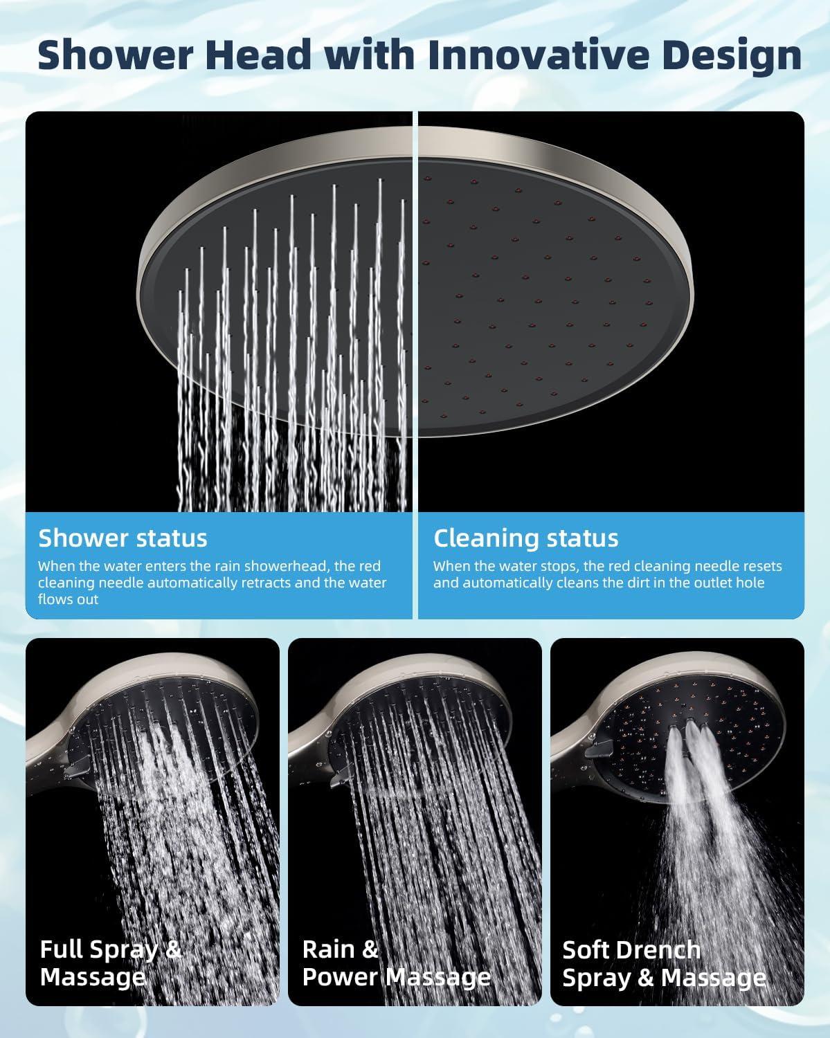 Self-cleaning 10" High Pressure Rainfall Shower Head with Hand Sprayer