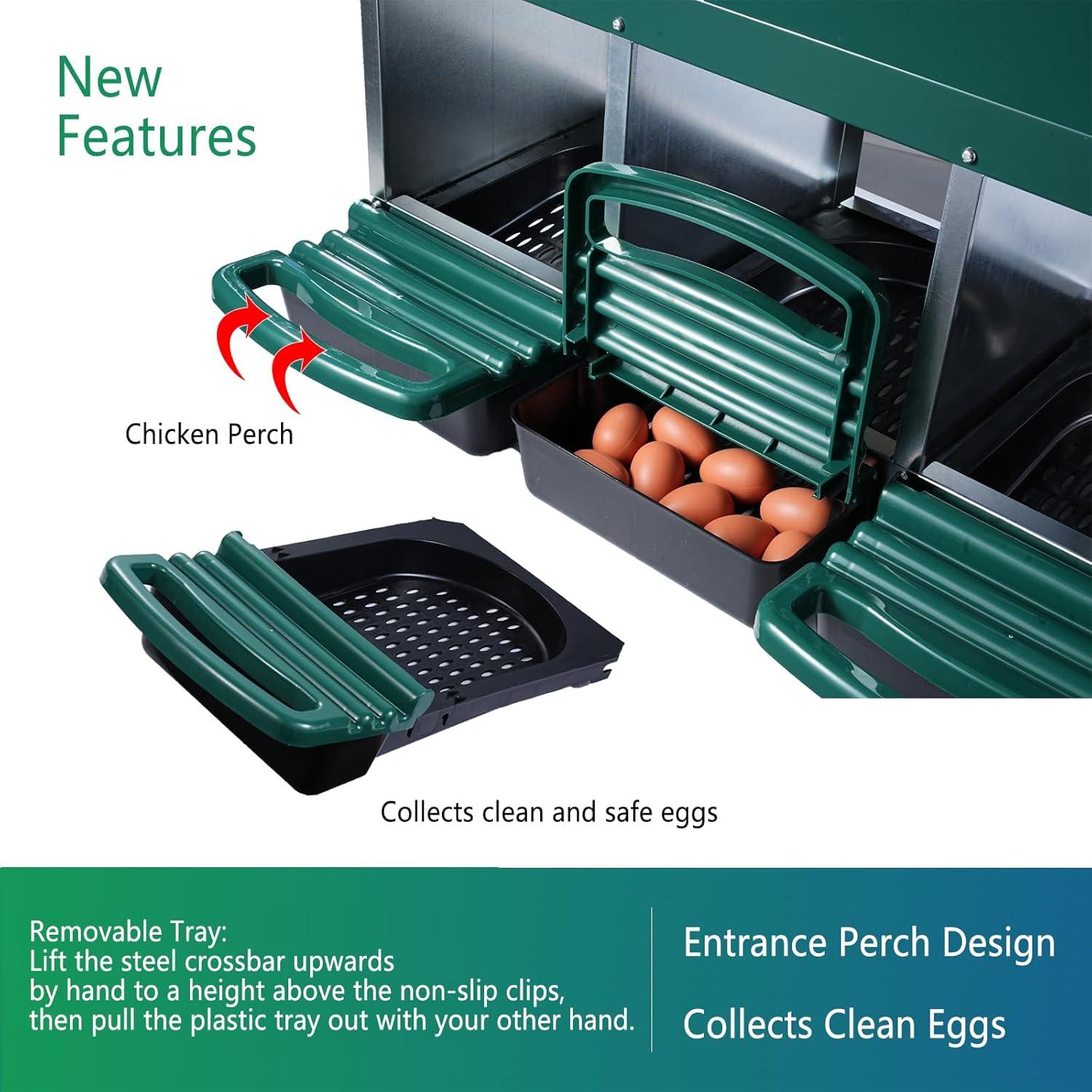 Bring Home Furniture Chicken Nesting Boxes with 3 Compartments for Laying Eggs, Galvanized Steel Hen Nesting Box with Lid Pull-Out Tray and Ventilation Design