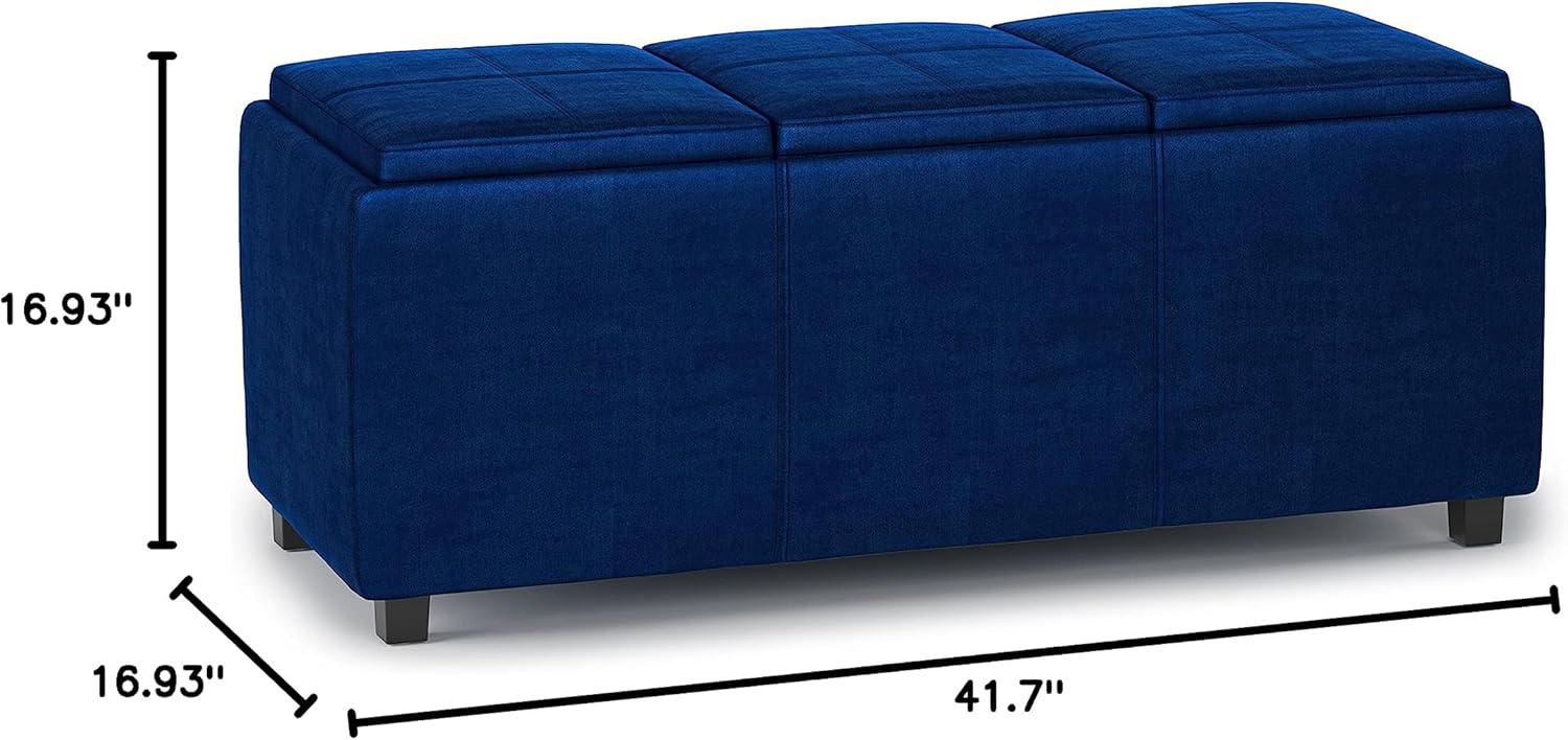 Simpli Home Avalon 42"W Upholstered Storage Ottoman with 3 Flip-Over Serving Trays