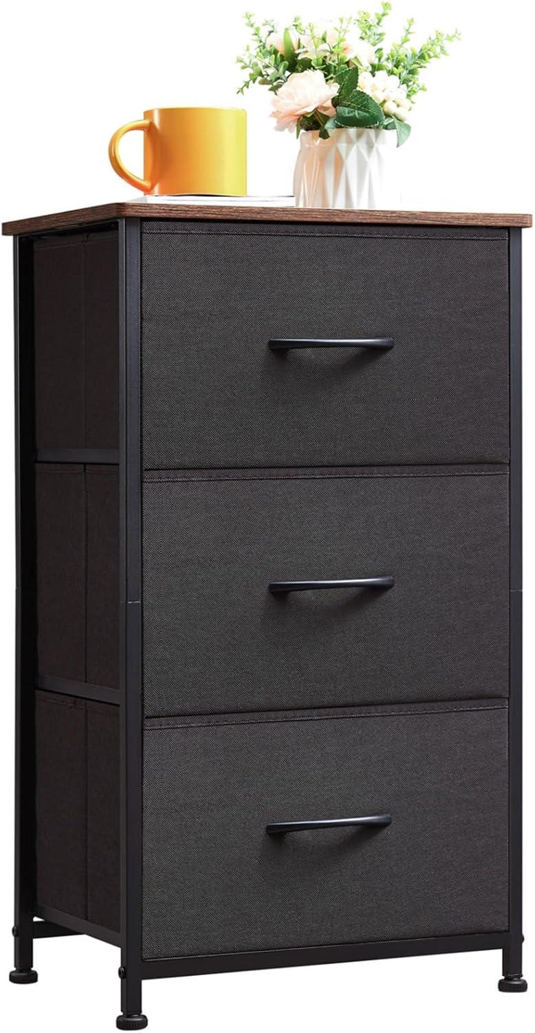 Black Rustic Brown Vertical 3-Drawer Fabric Storage Chest