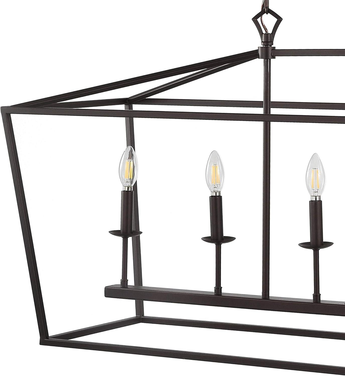JONATHAN Y Pagoda 49" 6-Light Classic Traditional Metal Linear Cage Lantern LED Pendant, Oil Rubbed Bronze