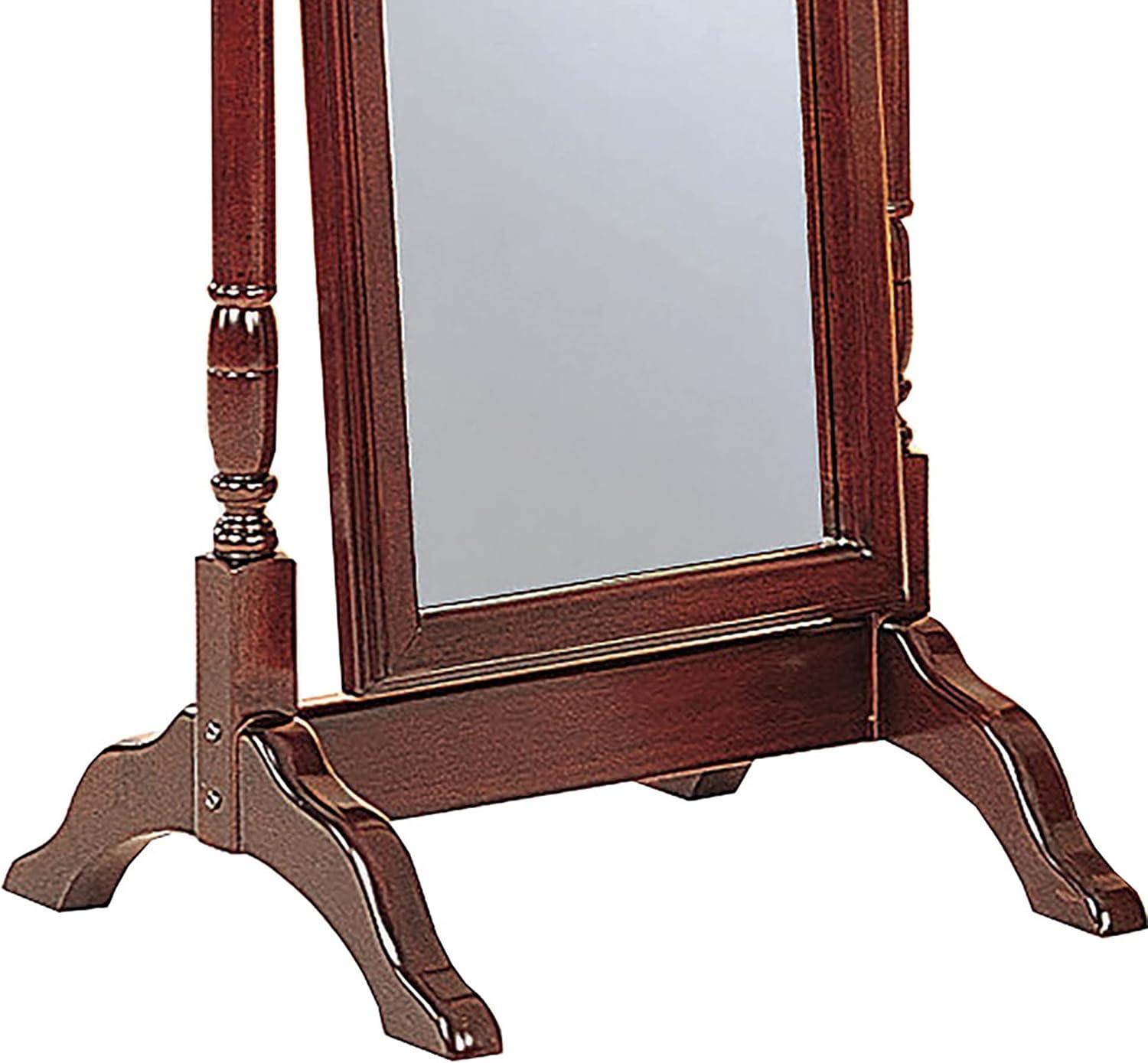 Standing Cheval Mirror with Wooden Frame Turned Posts Brown - Saltoro Sherpi
