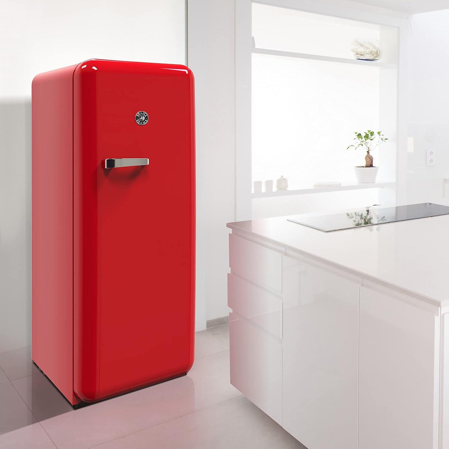 Brama 9.2 Cu.Ft. Retro Red Top-Freezer Refrigerator with Solid Steel Door