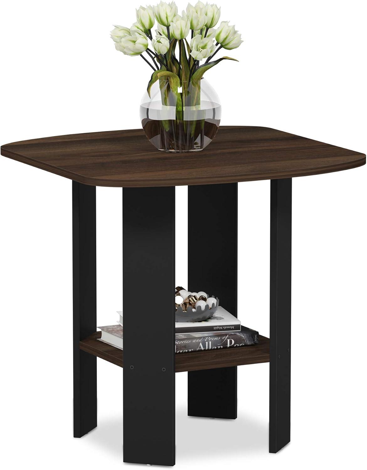 Columbia Walnut and Black Rectangular Wood End Tables, Set of 2