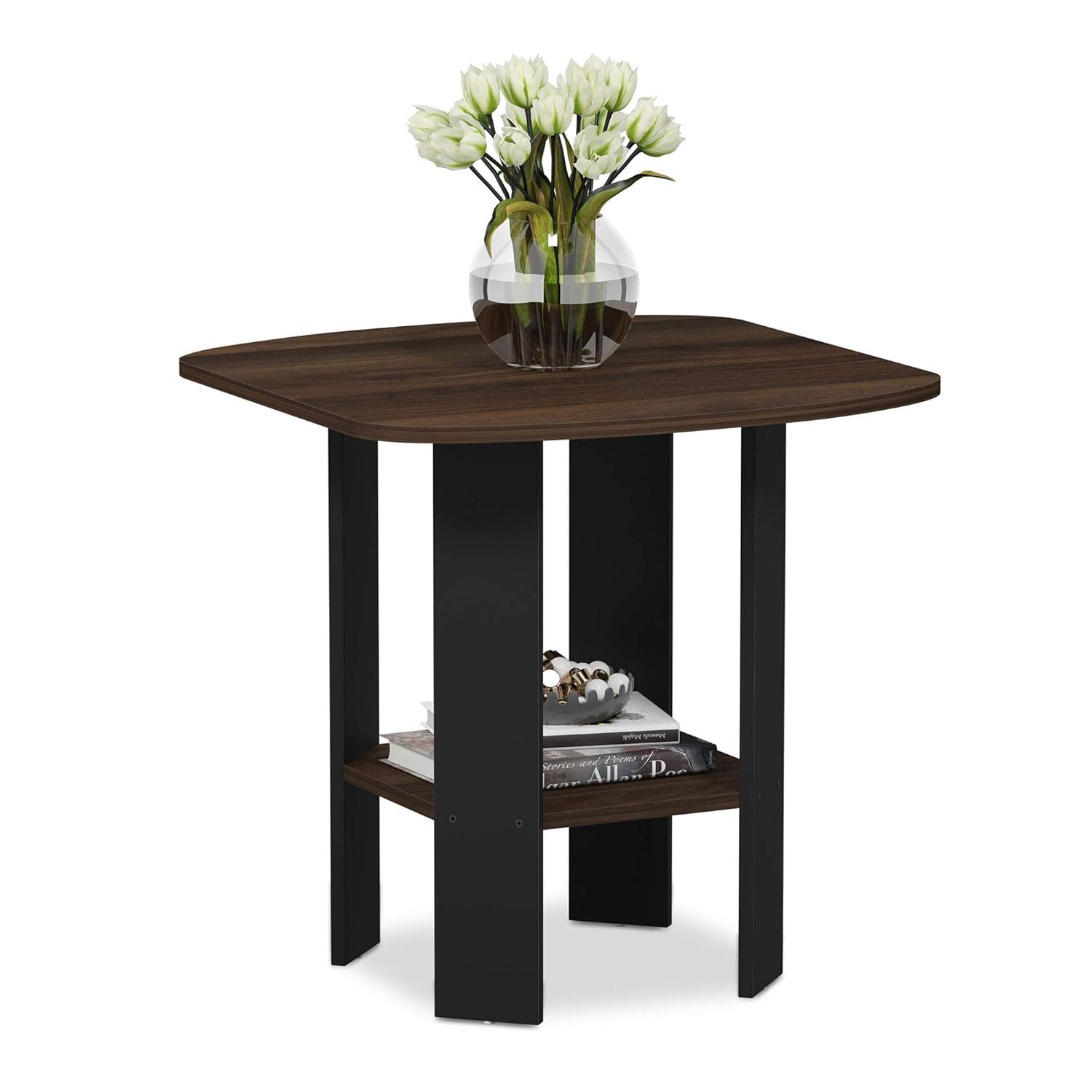 Columbia Walnut and Black Rectangular Wood End Tables, Set of 2