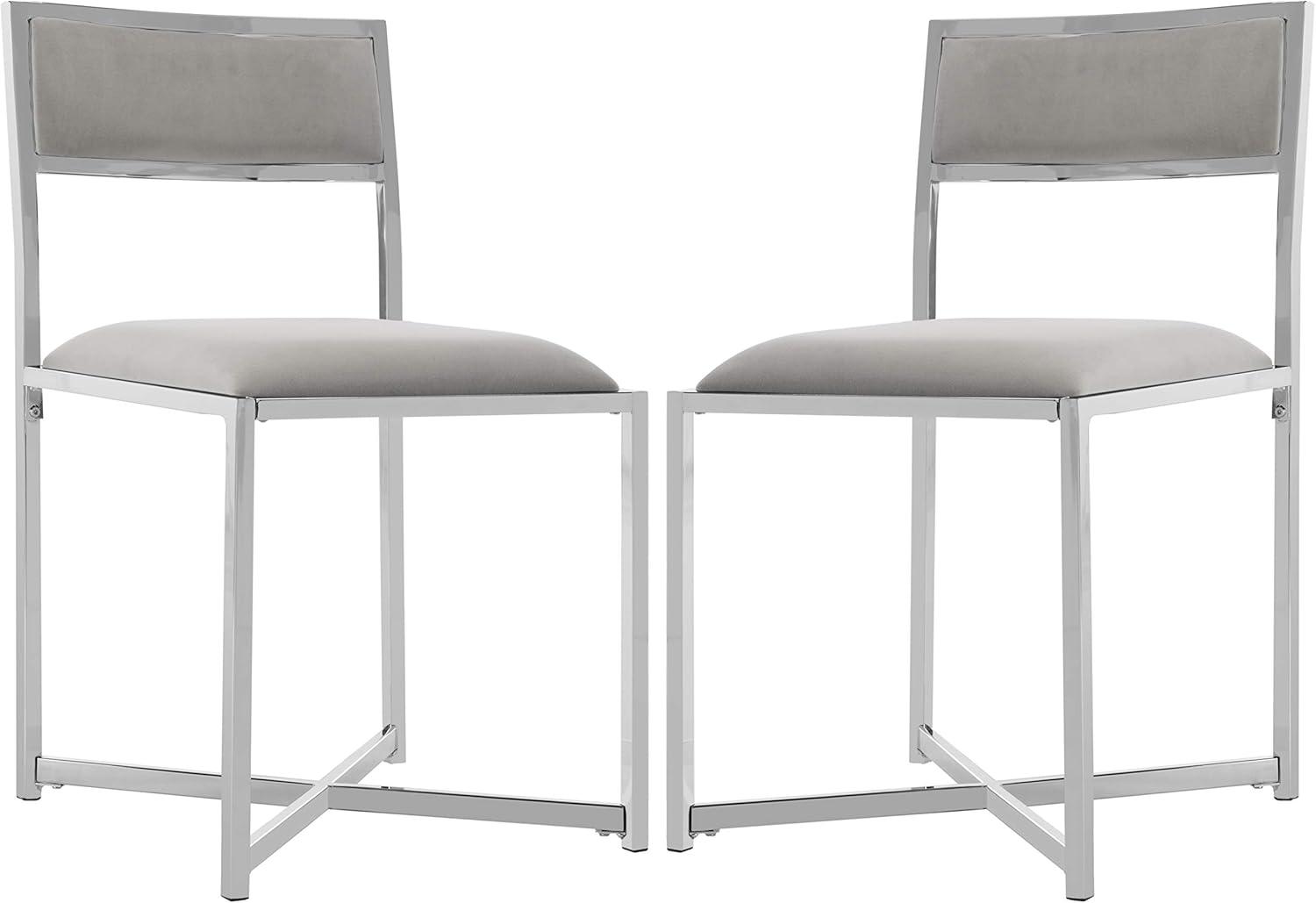 Elysian Gray Leatherette Upholstered Side Chair with Chrome X-Style Legs, Set of 2