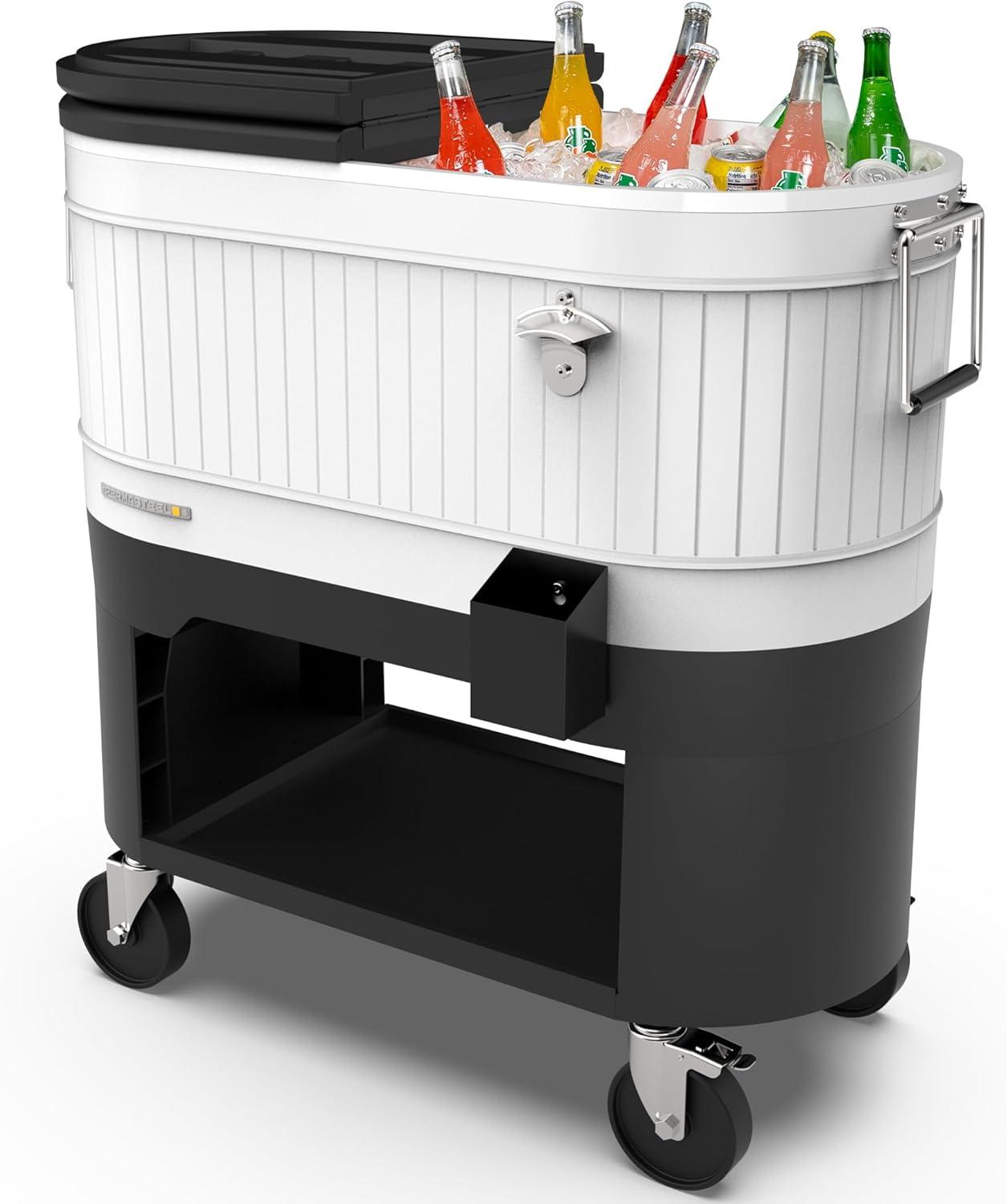 Permasteel 120-Qt White Metal Rolling Patio Cooler with Wheels