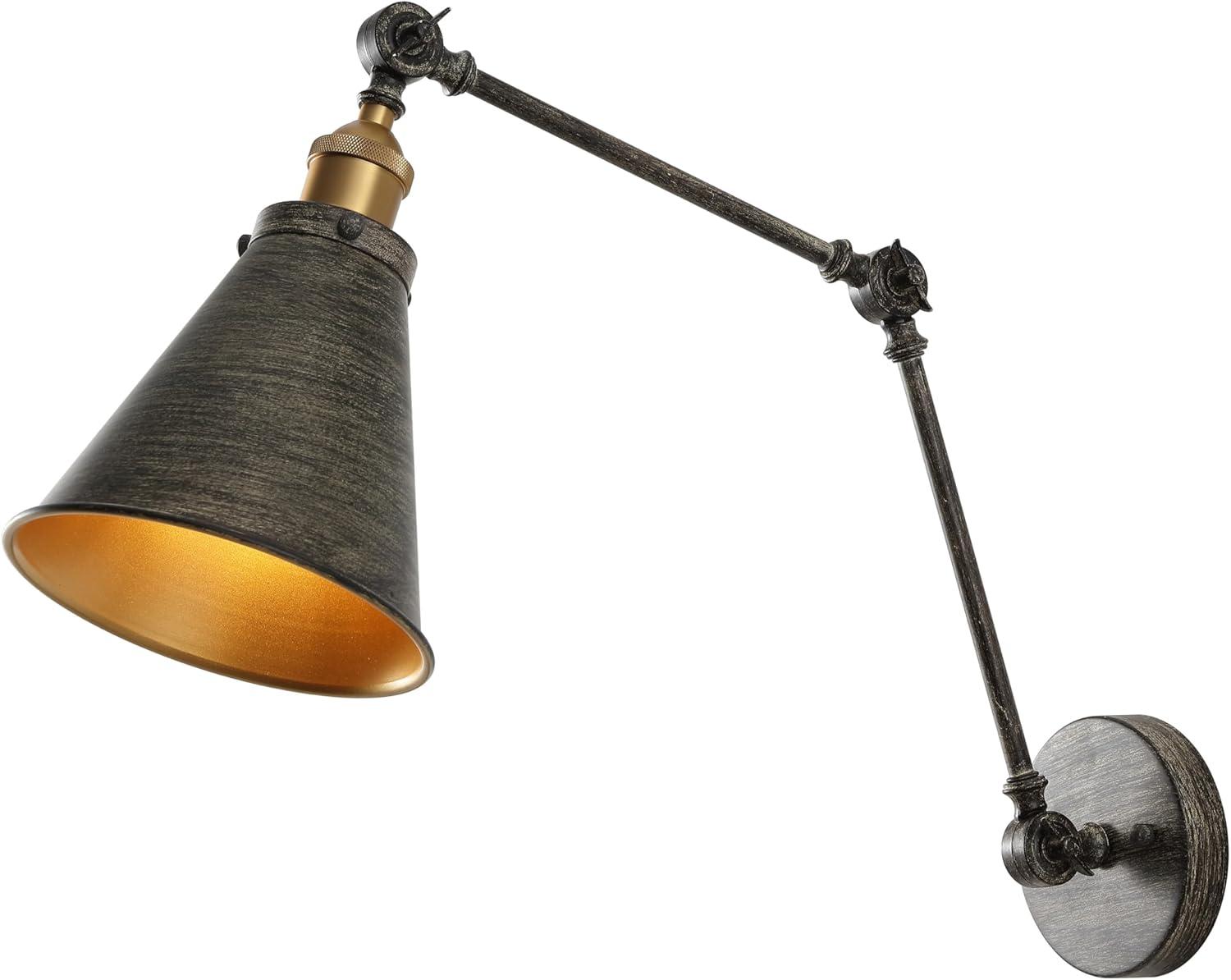 JONATHAN Y Rover 7" Classic Industrial Metal Adjustable Arm LED Wall Sconce, Rustic Dark Gray/Brass Gold