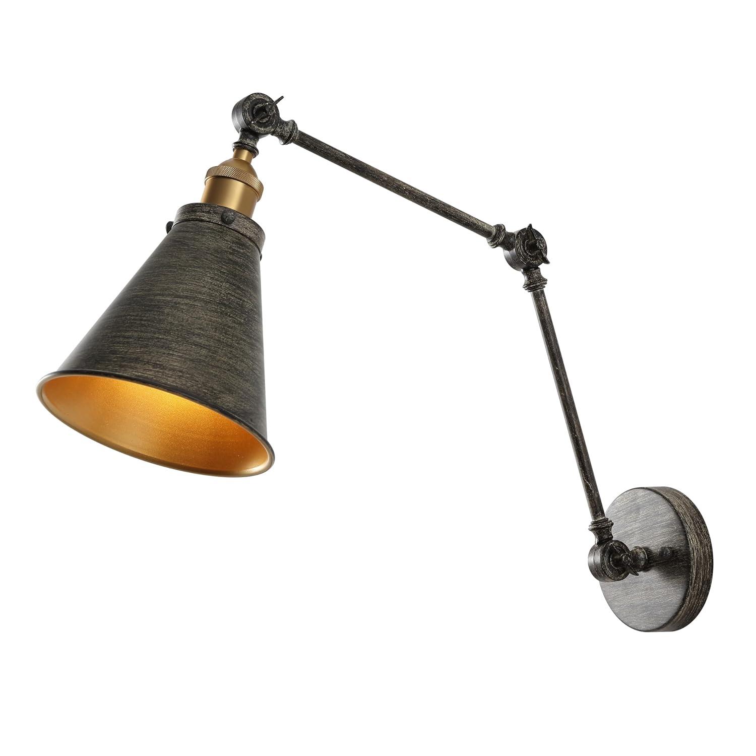 JONATHAN Y Rover 7" Classic Industrial Metal Adjustable Arm LED Wall Sconce, Rustic Dark Gray/Brass Gold