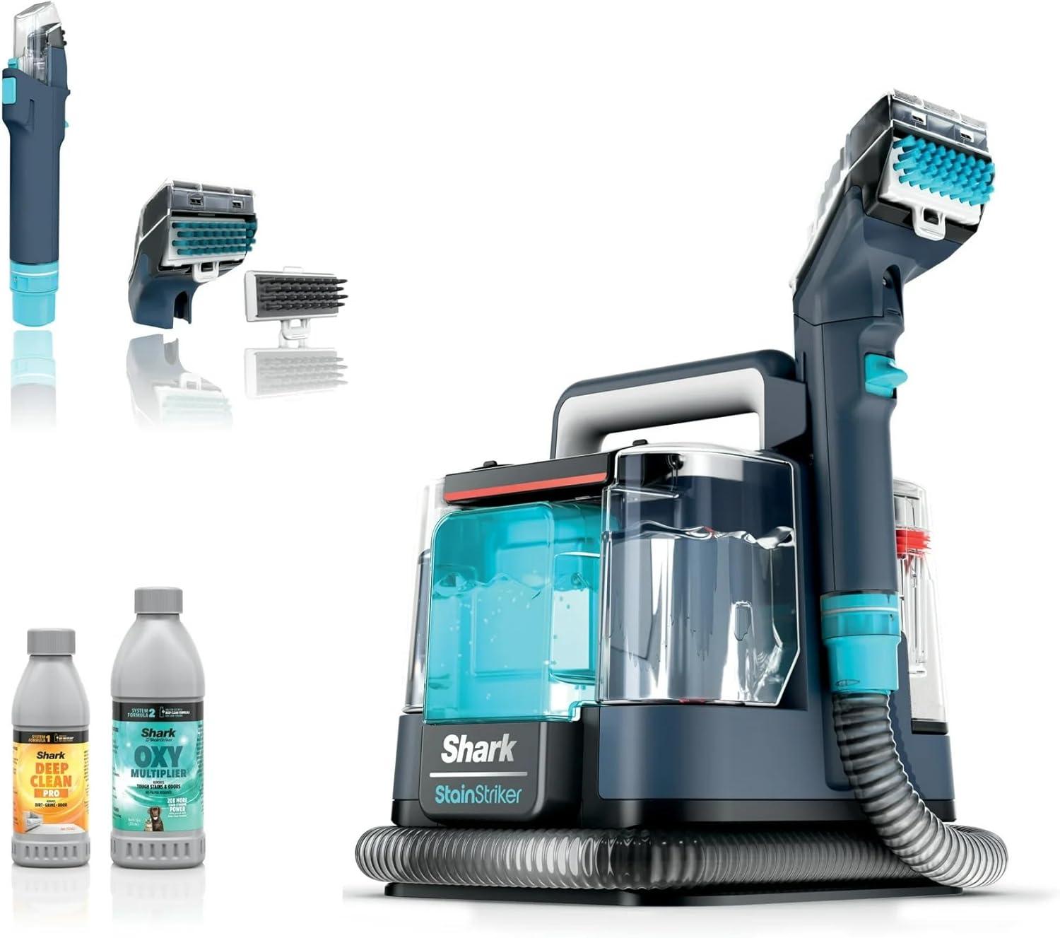 Shark StainStriker Portable Spot & Stain Remover, Carpet & Upholstery Cleaner with 2 tools, 6 oz. Deep Clean Pro Formula and 12 oz. OXY Multiplier Formula.