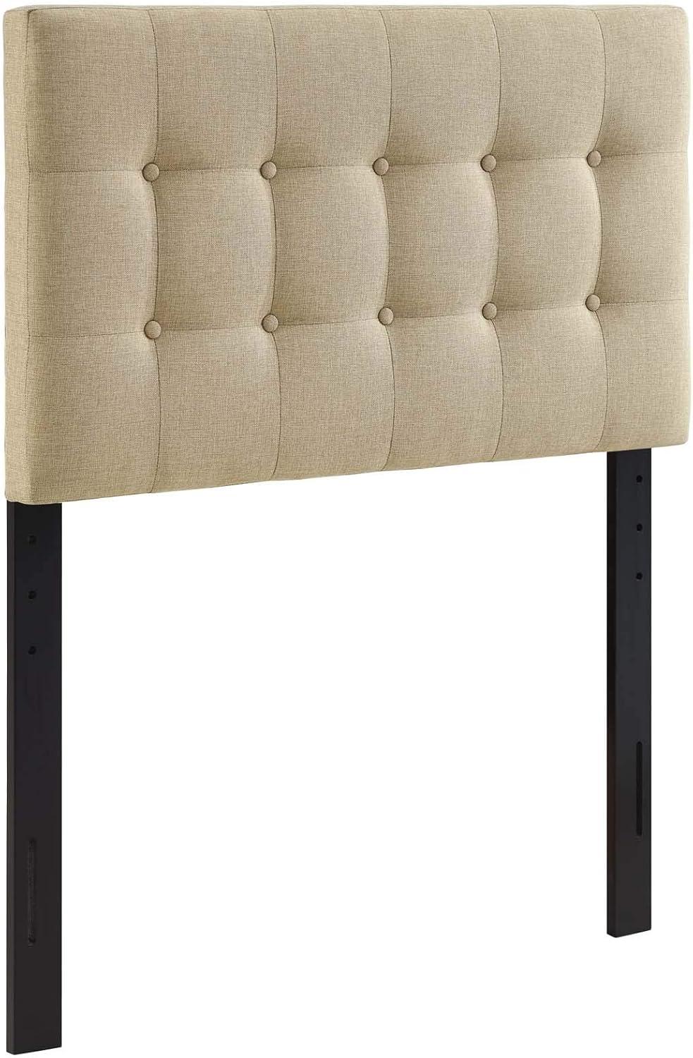 Beige Tufted Upholstered Twin Headboard with Button Detail