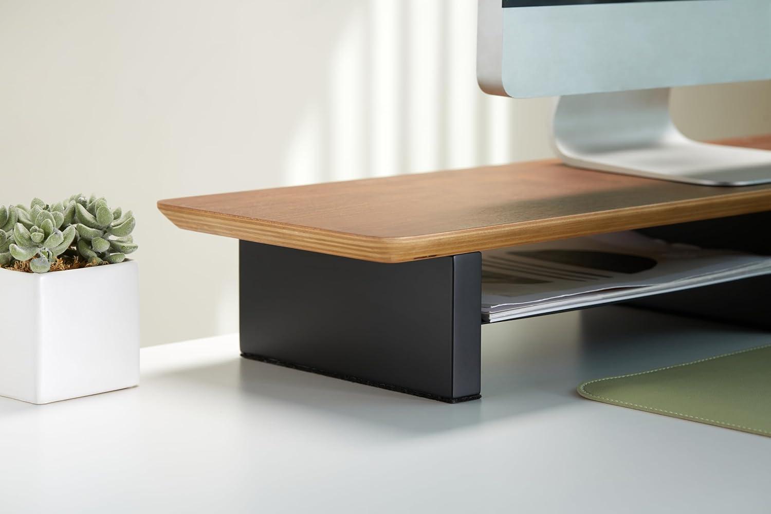 Walnut Monitor Stand for Desk (44 Inch) Large Monitor Stands for 2 Monitors, Desk Shelf for Top of Desk Walnut Monitor Shelf