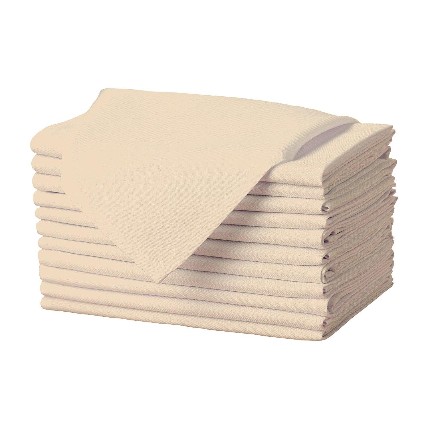 Gee Di Moda Cloth Napkins - 17 x 17 Inch - Heavy Duty Washable Polyester - Set of 12 - Beige