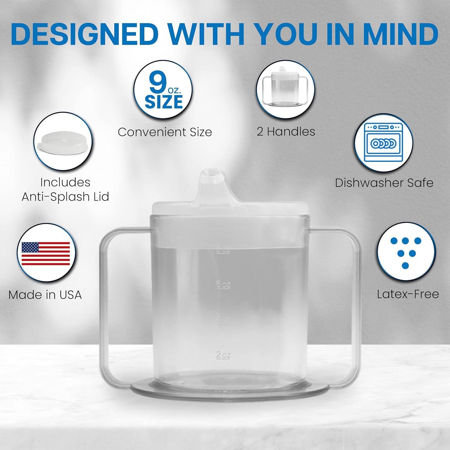 Independence 2-Handle Plastic Mug with 2 Style Lids, Lightweight Drinking Cup with Easy-to-Grasp Handles for Hot and Cold Beverages, Spill-Resistant Adult Sippy Cup (2-Pack)