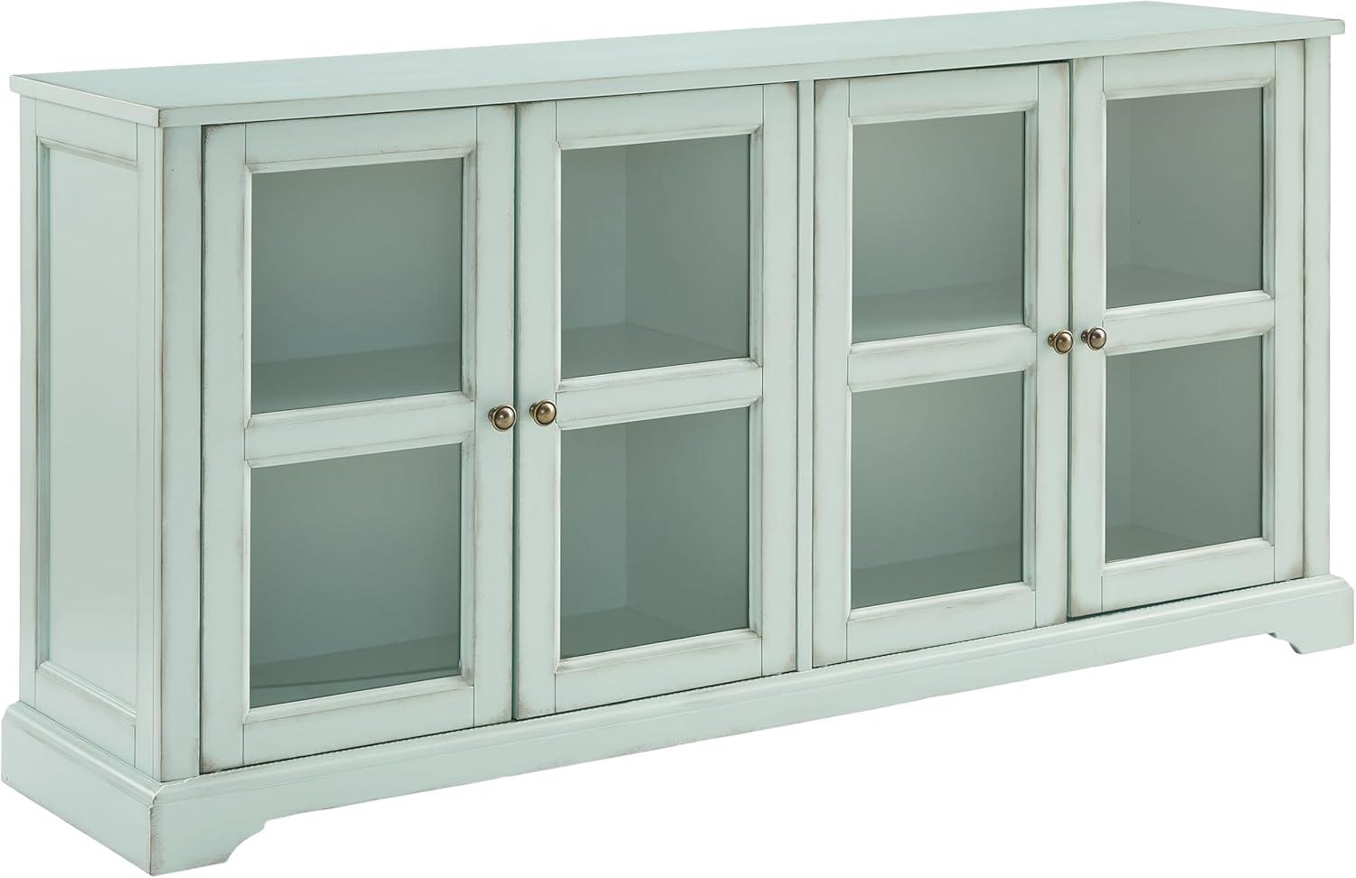 Holbrook Distressed Seafoam Blue Glass Door Sideboard Cabinet