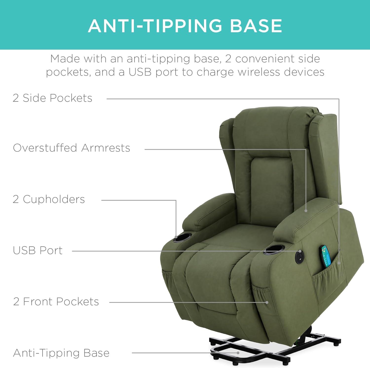 Xola Electric Power Lift Recliner Massage Chair Furniture w/ USB Port, Heat, Cupholders