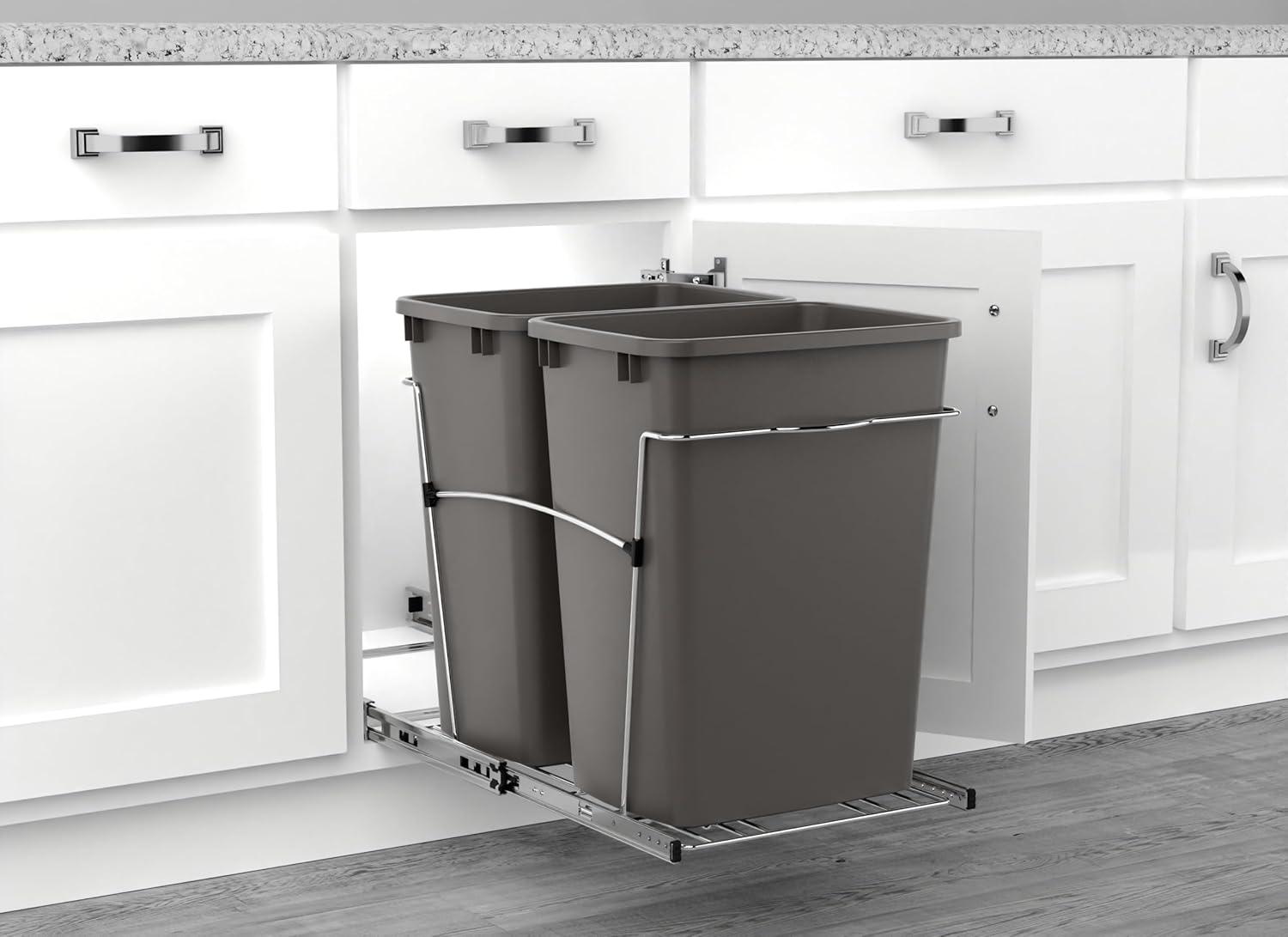 Rev-A-Shelf Double Pull Out Trash Can 27 Qt for Kitchen