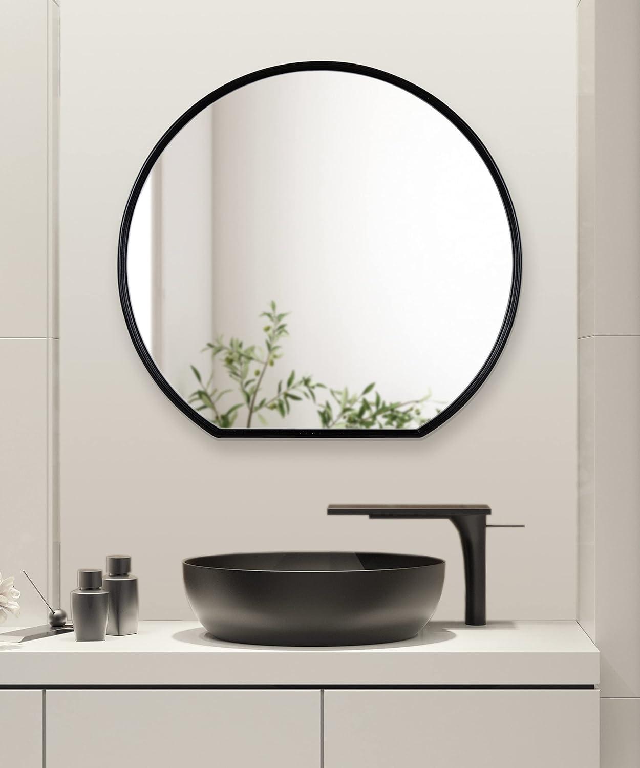 24" x 23" Caskill Flat Circle Decorative Wall Mirror Black - Kate & Laurel All Things Decor: Modern Style, MDF Frame, No Assembly Required