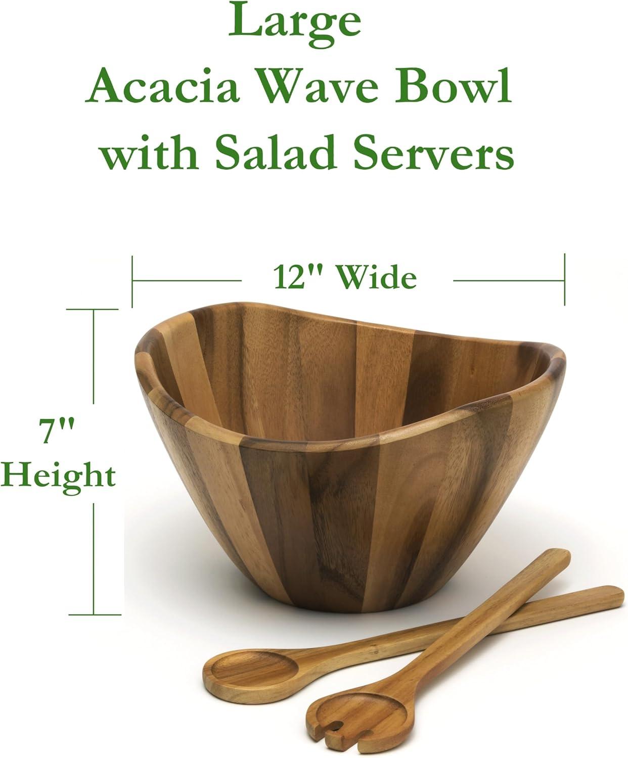 Lipper Acacia Wave Bowl, Large With Servers