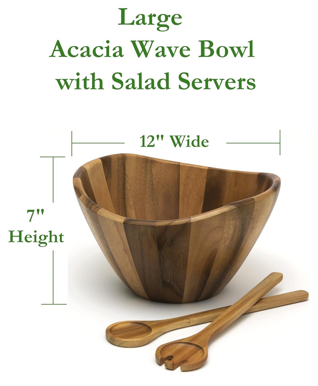 Lipper Acacia Wave Bowl, Large With Servers