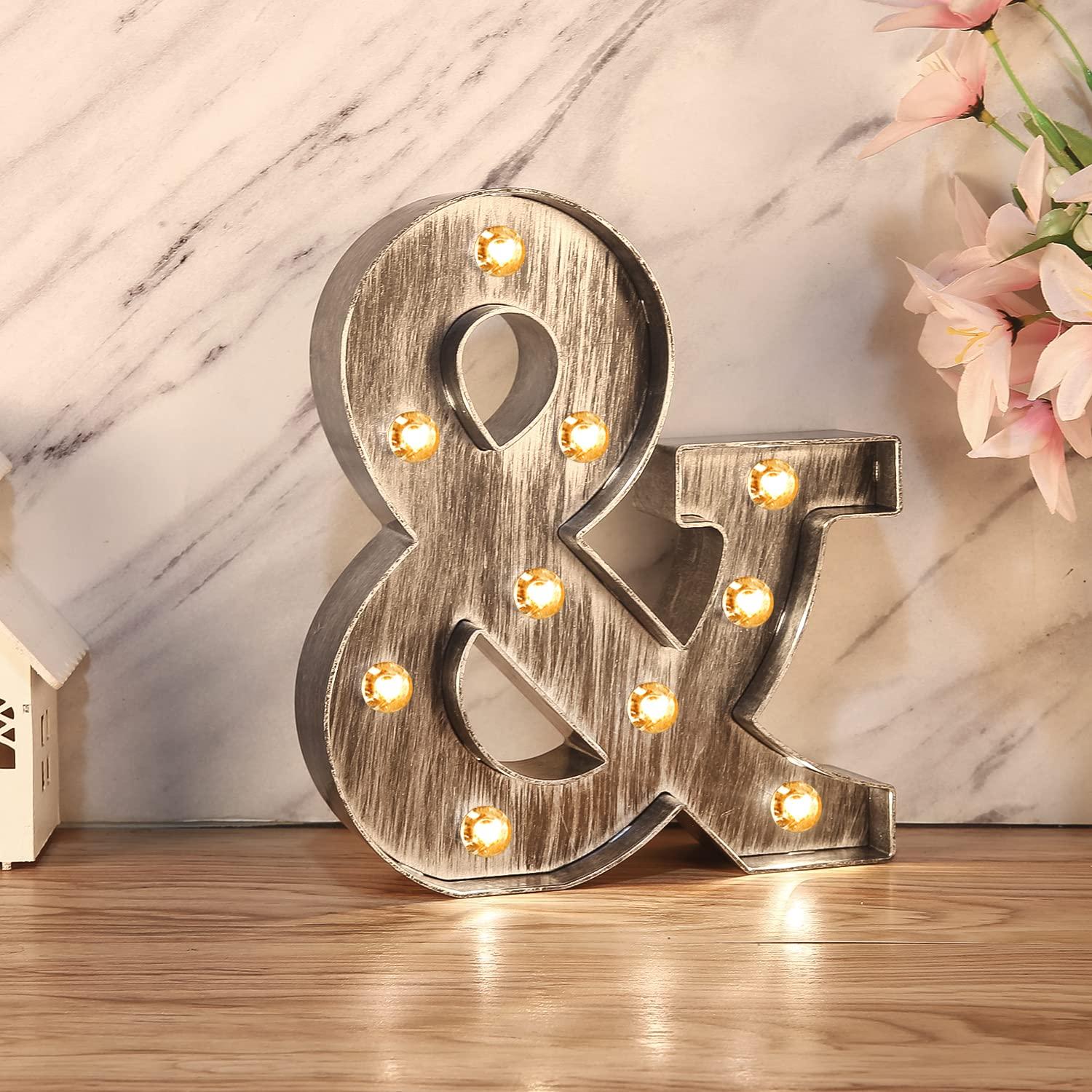 Brushed silver gray LED letters Lights Light Up letters Sign for Night Light Wedding/Birthday Party Battery Powered Christmas Lamp Home Bar Decoration -&