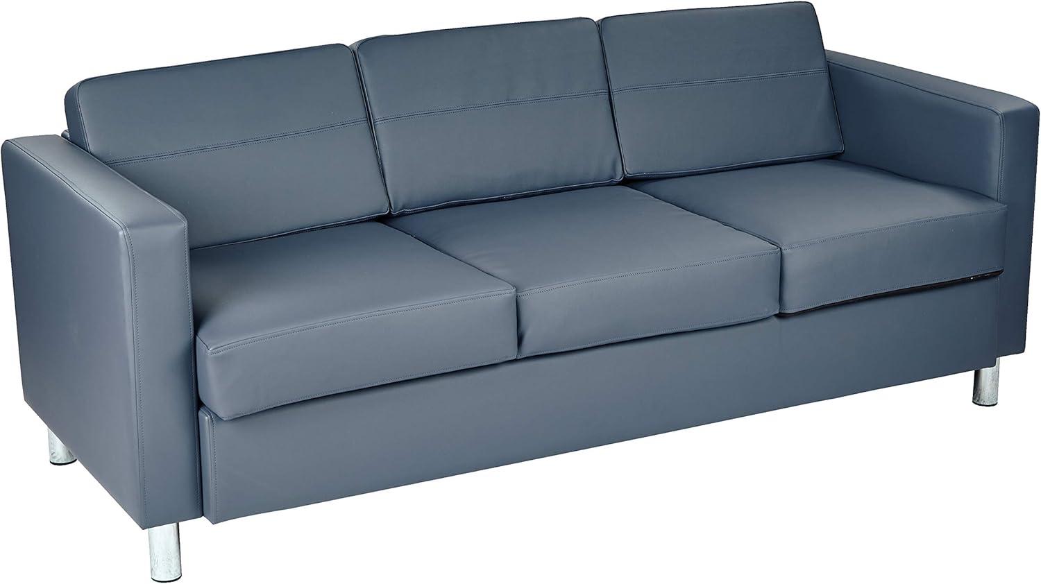 Dillon Blue Faux Leather Lawson Sofa with Track Arms