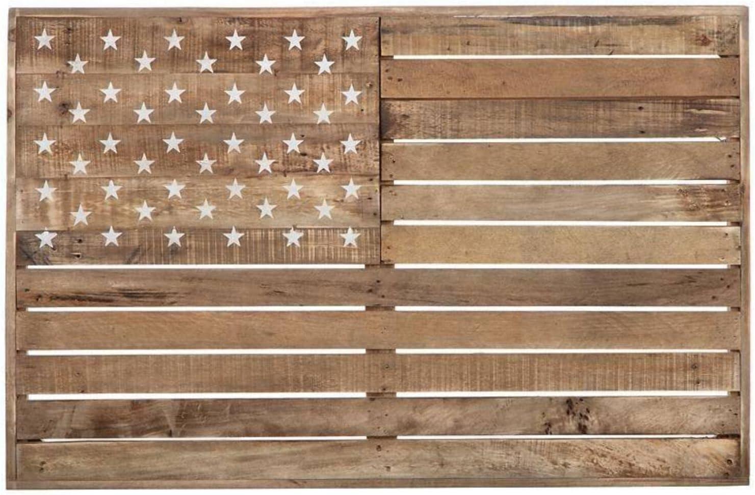 Brown Wooden American Flag Wall Decor, 45 x 30 Inches