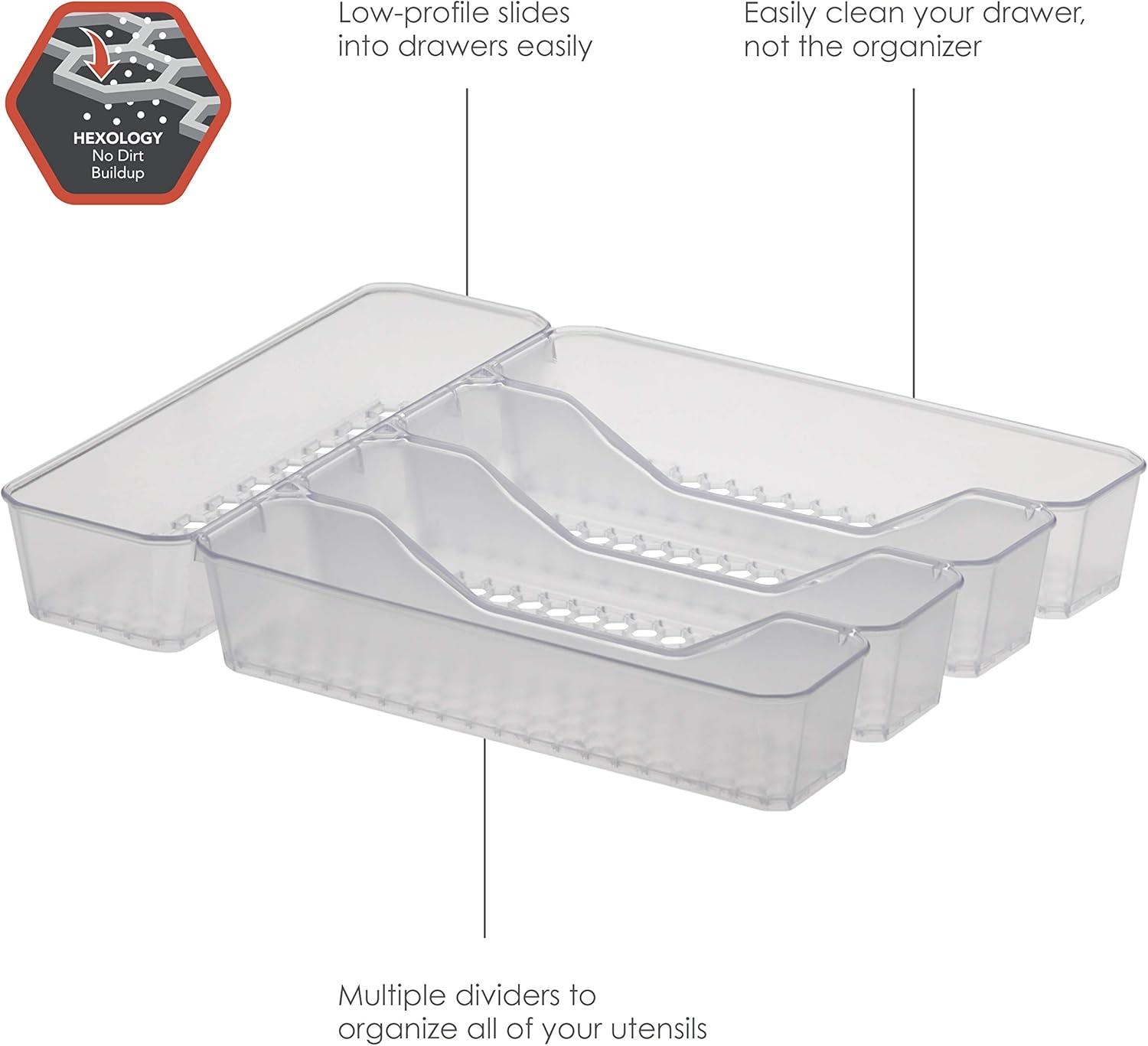 10"x13" Hexa 5-Divider Silverware Tray Clear - Spectrum Diversified: In-Drawer Utensil Organizer, Plastic Flatware Storage