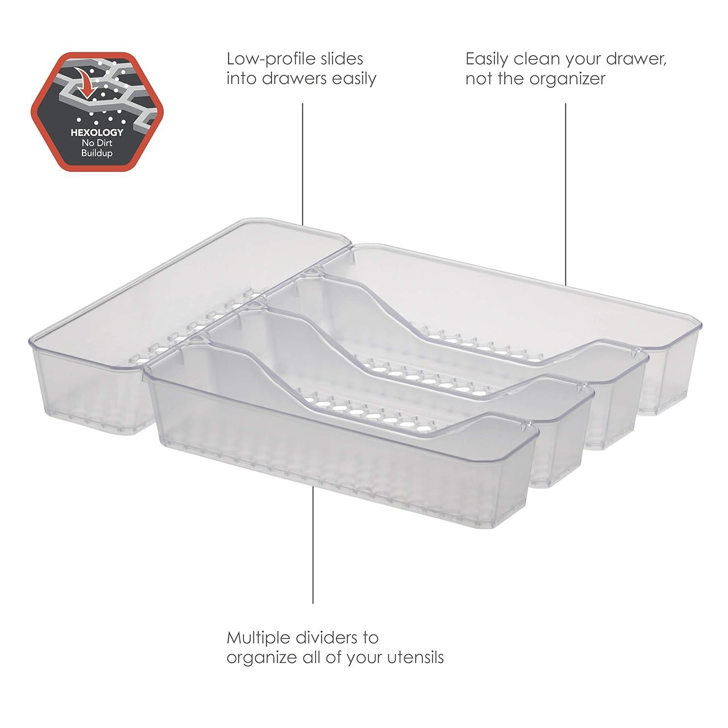 10"x13" Hexa 5-Divider Silverware Tray Clear - Spectrum Diversified: In-Drawer Utensil Organizer, Plastic Flatware Storage