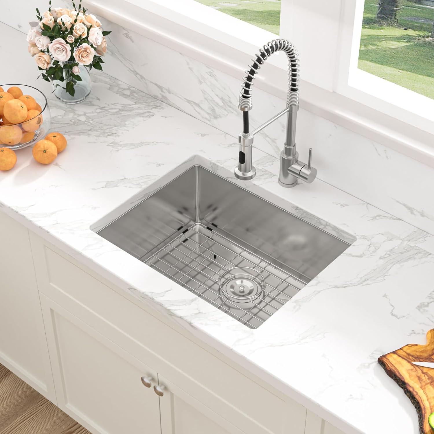 Sarlai 23 Bar Sink Stainless Steel - 23" x 18" Undermount Kitchen Sink Single Bowl 16 Gauge Stainless Steel RV Camper Wet Bar Prep Sink Basin