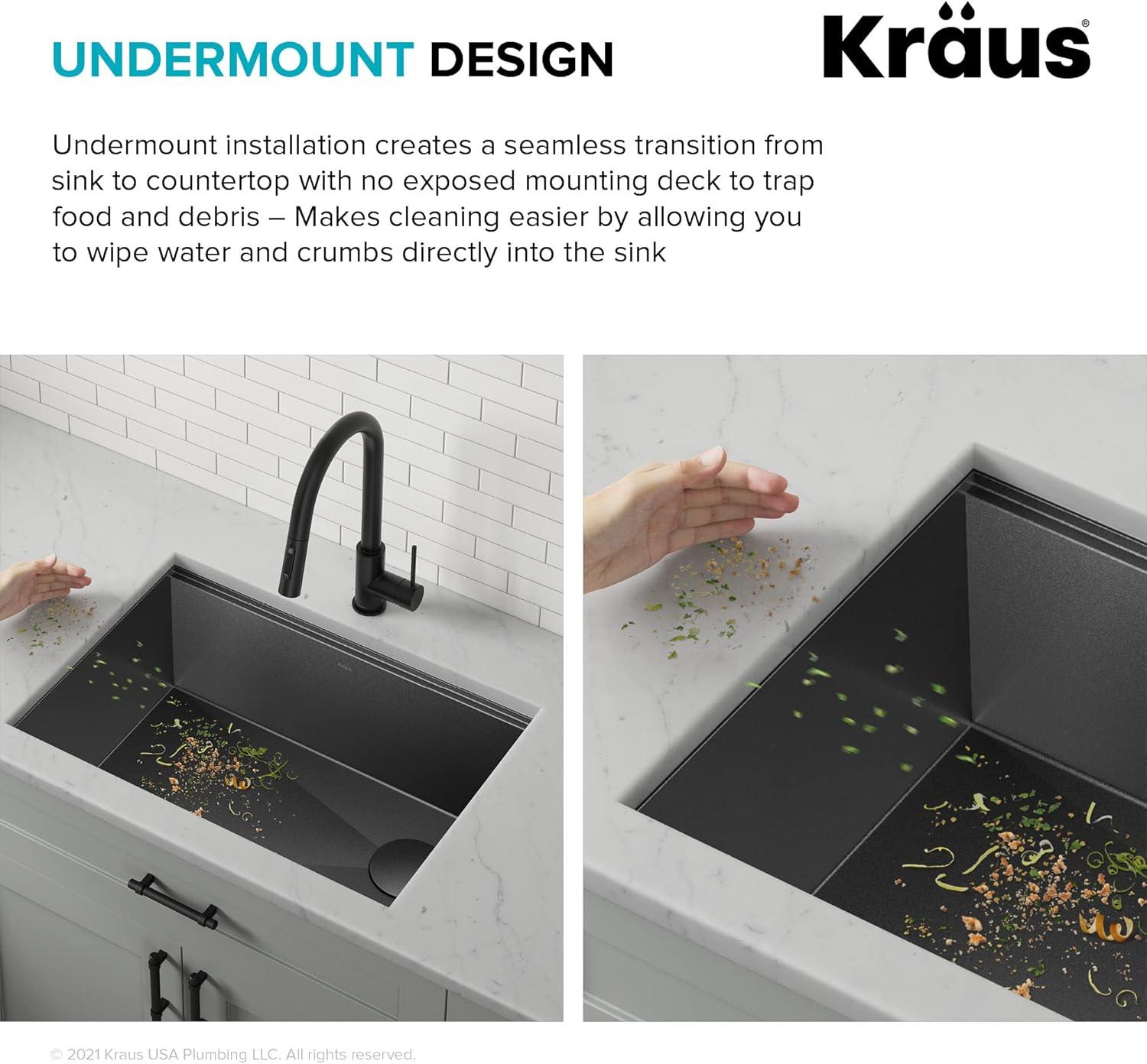 KRAUS Kore™ 27" L Undermount Workstation 16 Gauge Black Stainless Steel Single Bowl Kitchen Sink in PVD Gunmetal Finish