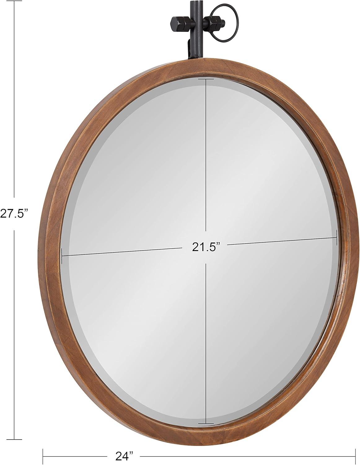 Kate and Laurel Hogan Round Wood Round Mirror, 24x28, Walnut Brown