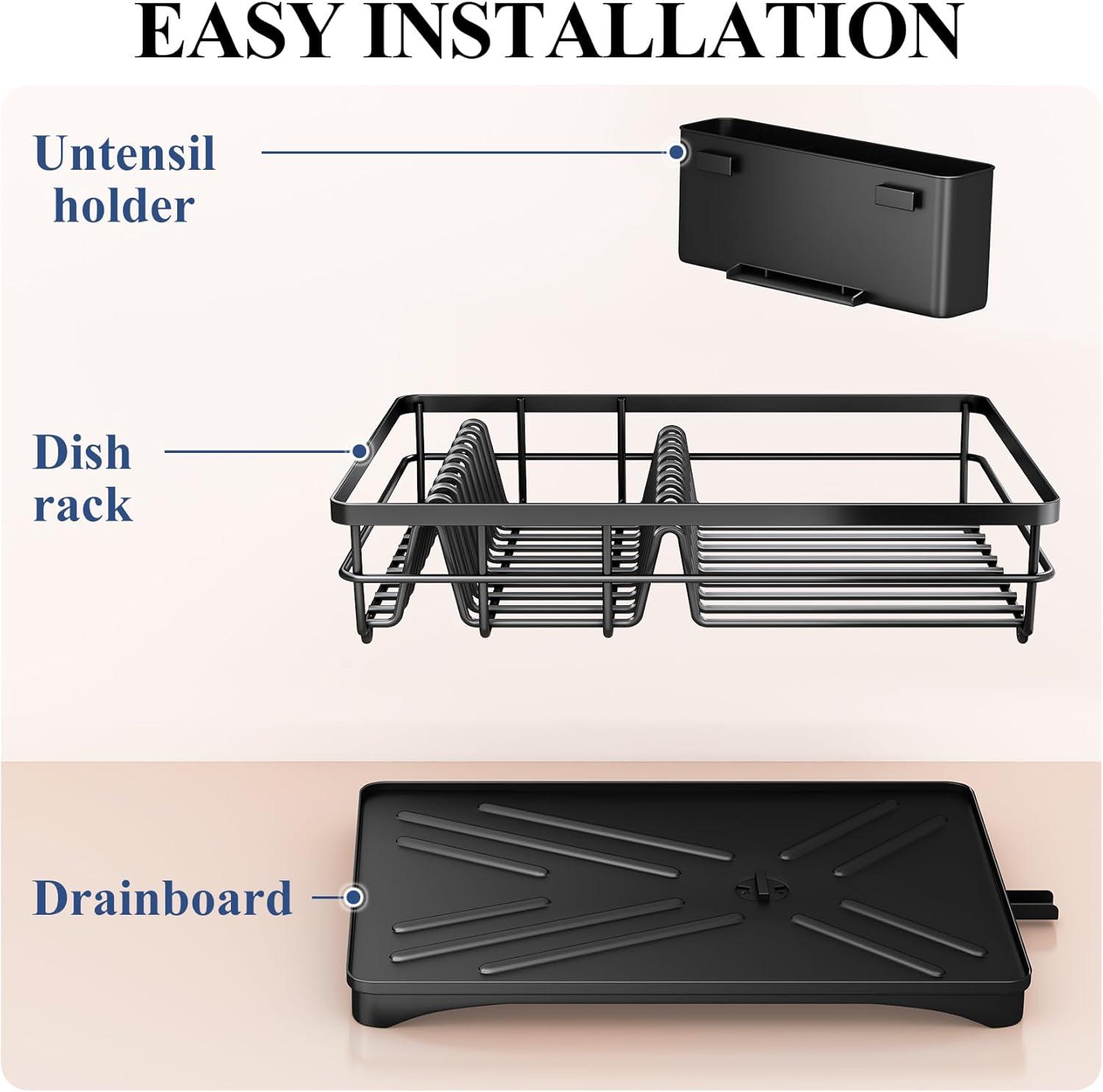 BEACHWATER POOL & SPA, LLC Dish Drying Rack For Kitchen Counter - Large Dish Rack With Drainboard, Rustproof Dish Drainer With Utensil Holder For Sink