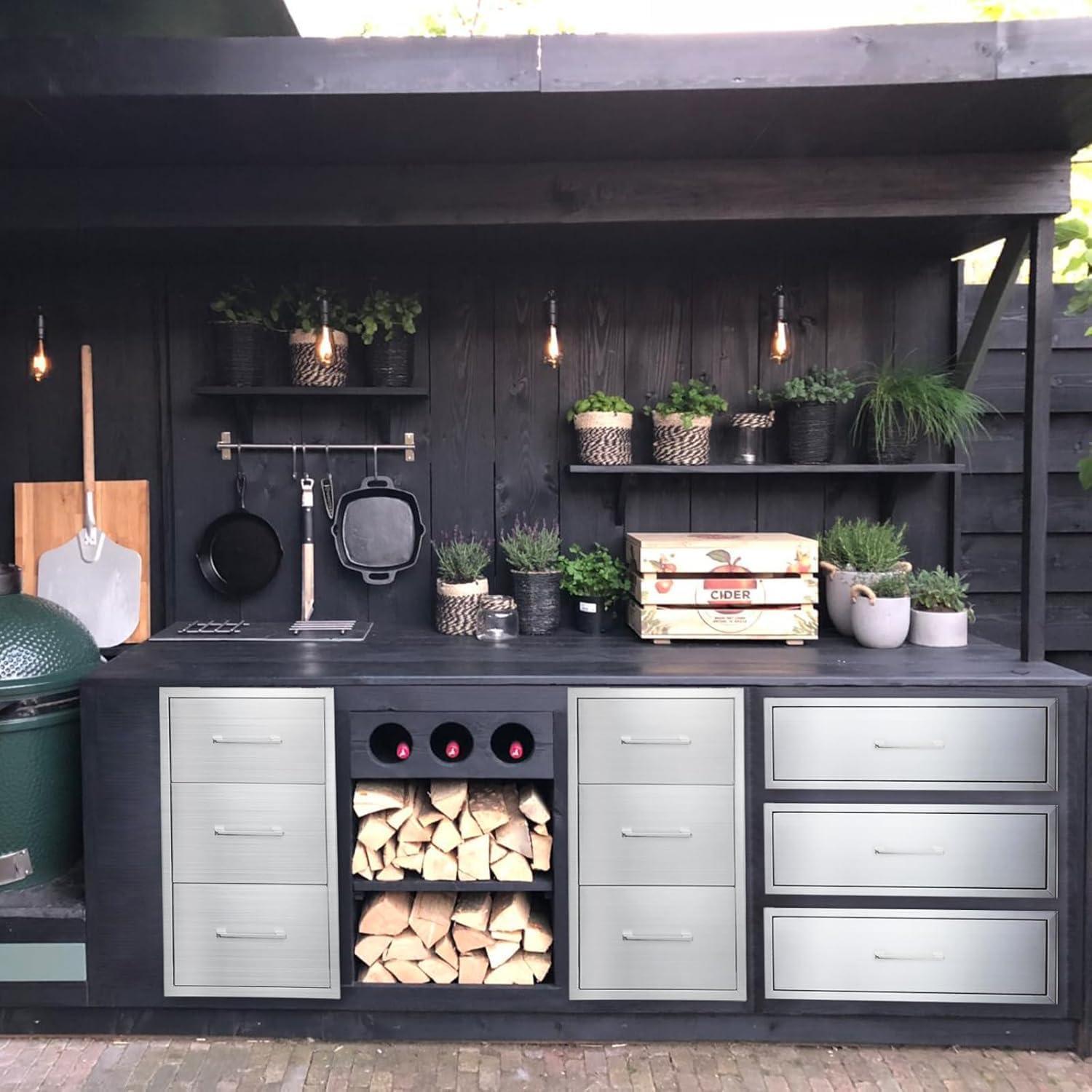 17W30H21D Inch Outdoor Kitchen Drawers Stainless Steel Double Drawer w/Paper Towel Holder Combo Works with Your Grilling or Prep Zones for Outdoor BBQ Island