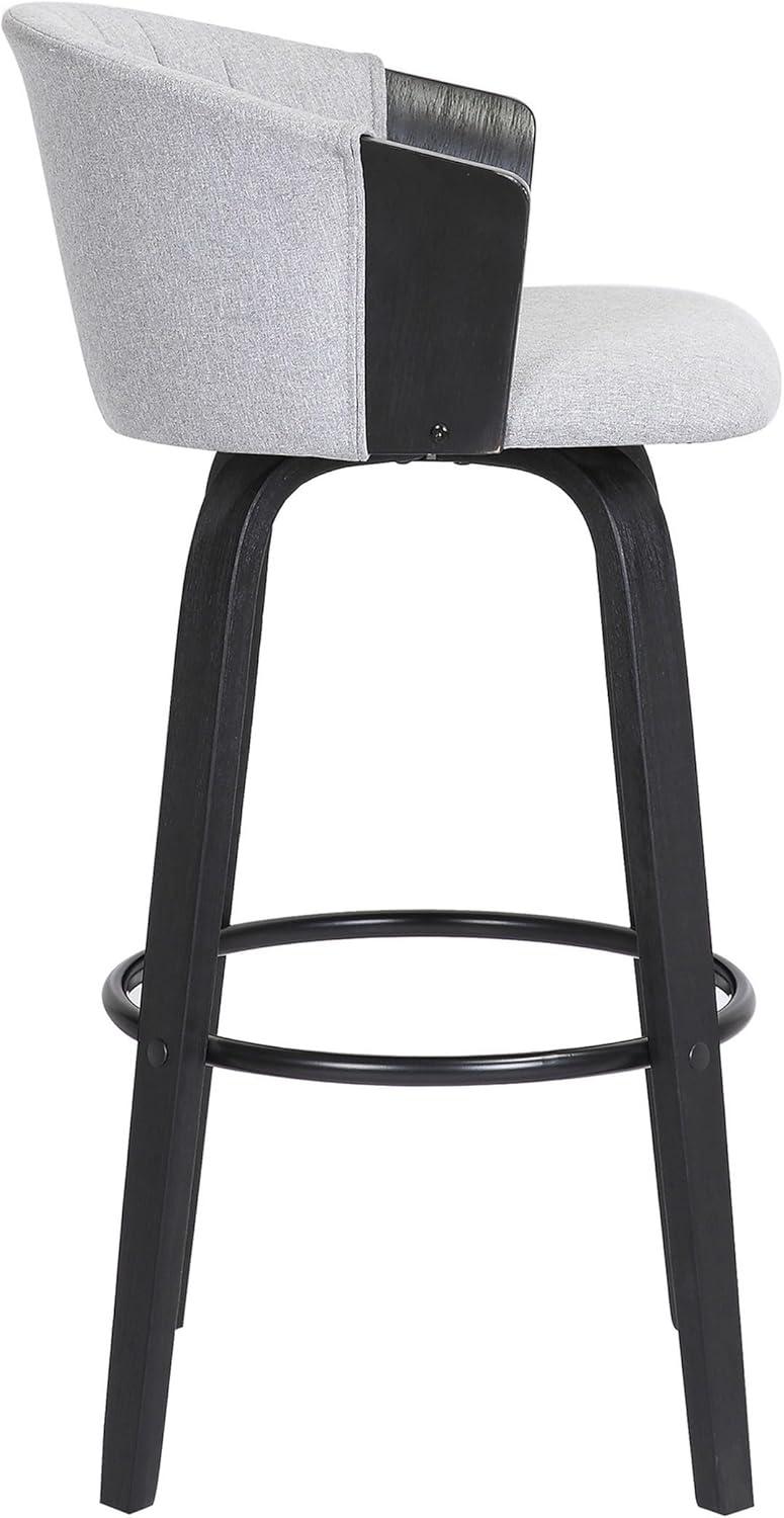 Oja 30 Inch Light Gray Fabric Swivel Barstool with Black Wood Legs