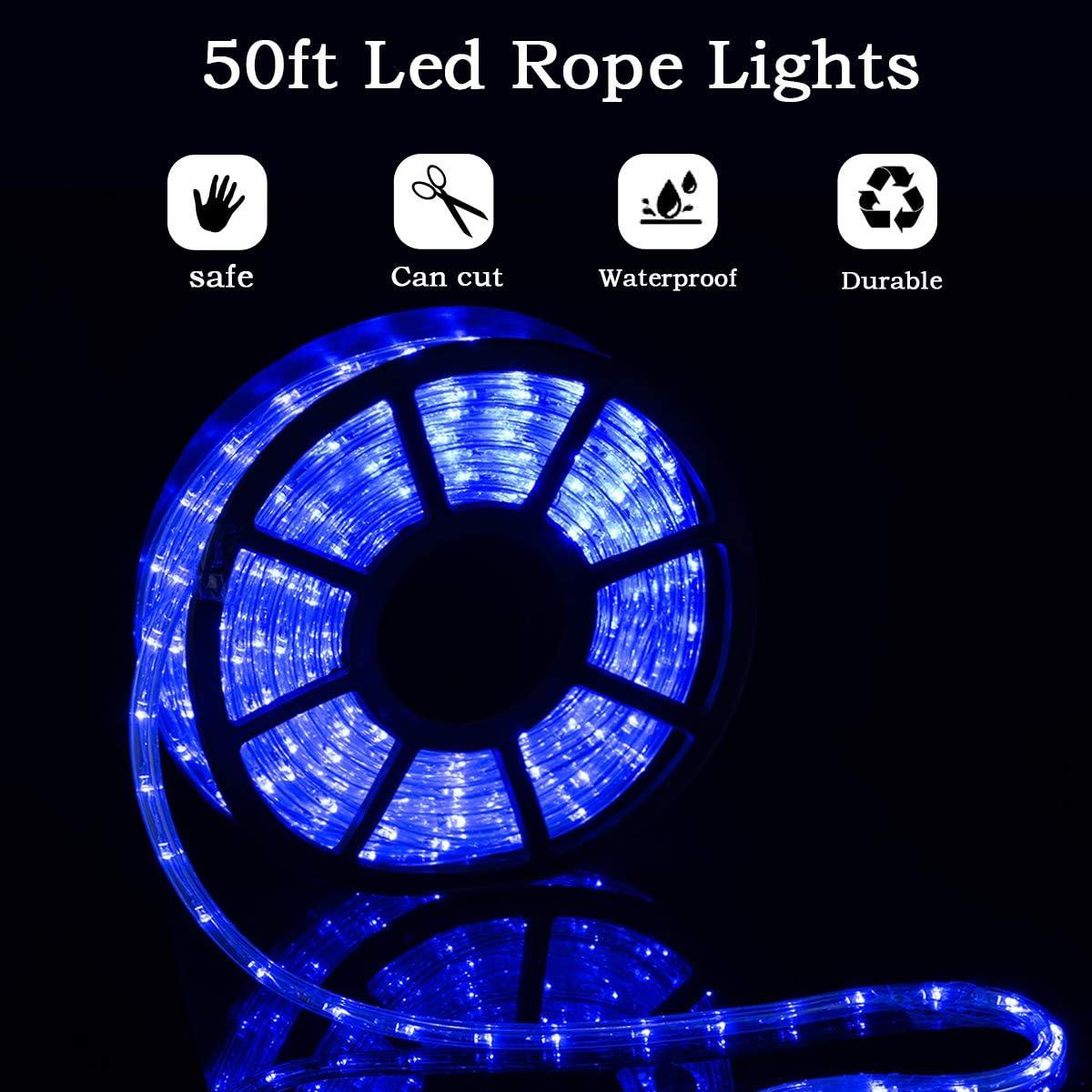 50Ft Led Rope Lights Outdoor, LED Strip Lights Outdoor Waterproof Decorative Lighting for Indoor/Outdoor, Deck, Eaves, Backyards Garden, Stairs Balcony Christmas Decoration(Warm White)