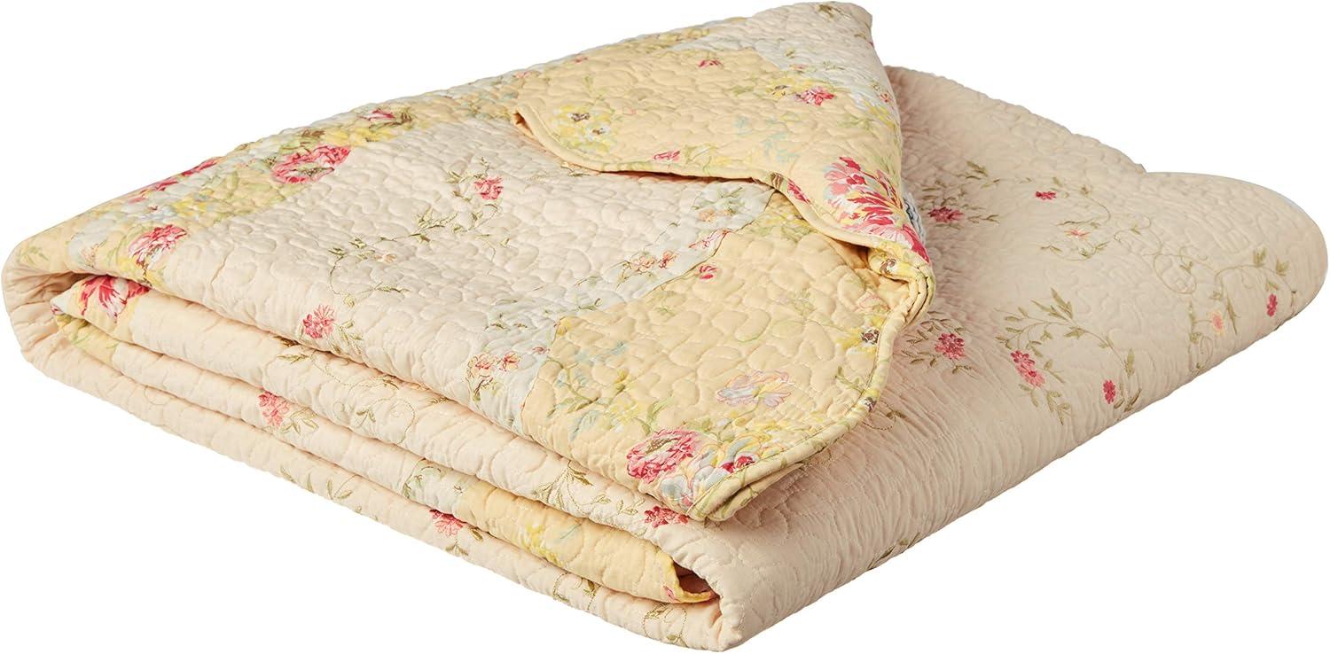 Queen Prairie Bloom Bedspread Yellow - Mary Jane's Home: Cotton Floral Bedding, Machine Washable, 140 Thread Count