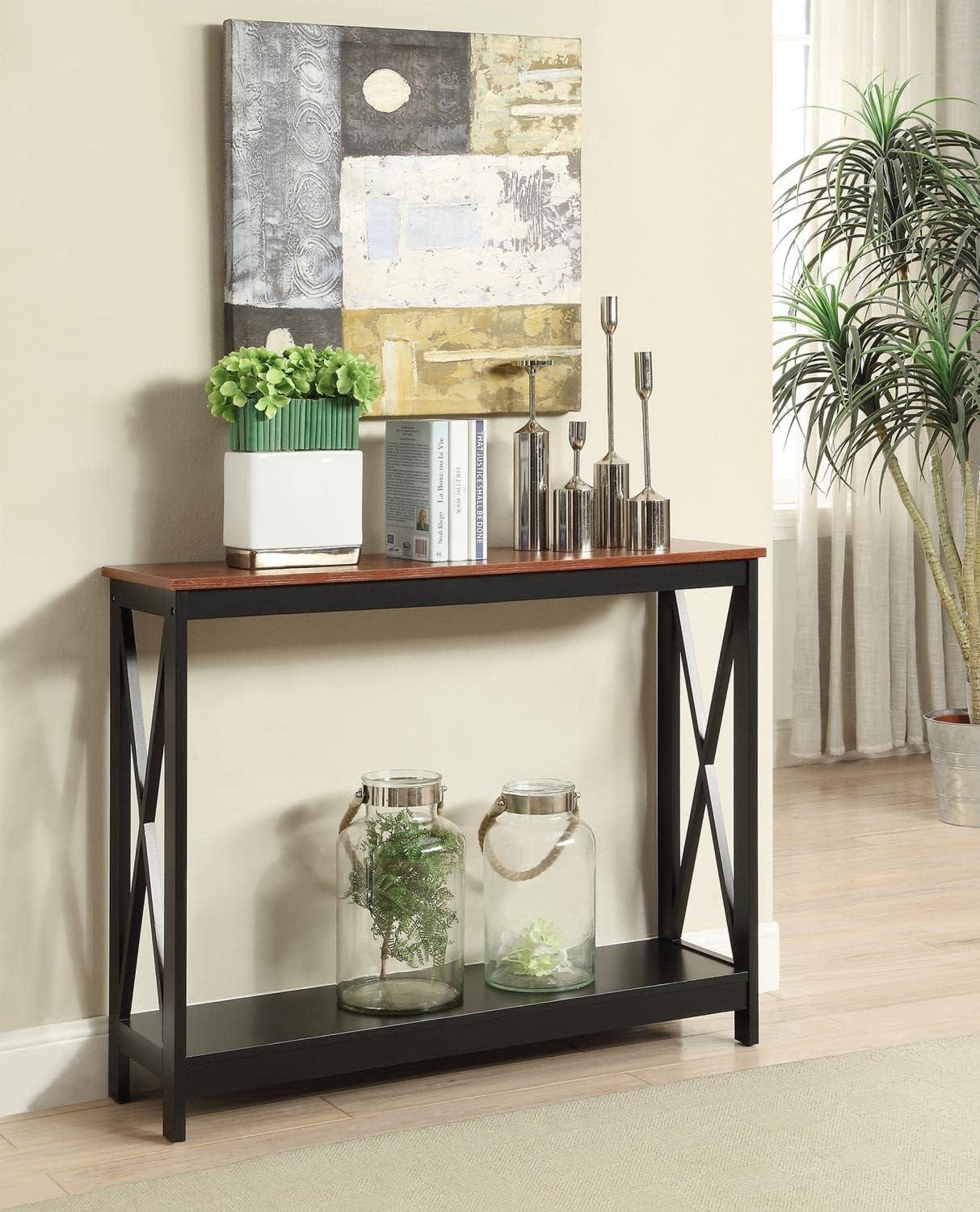 Convenience Concepts Oxford Console Table in Cherry and Black Wood Finish