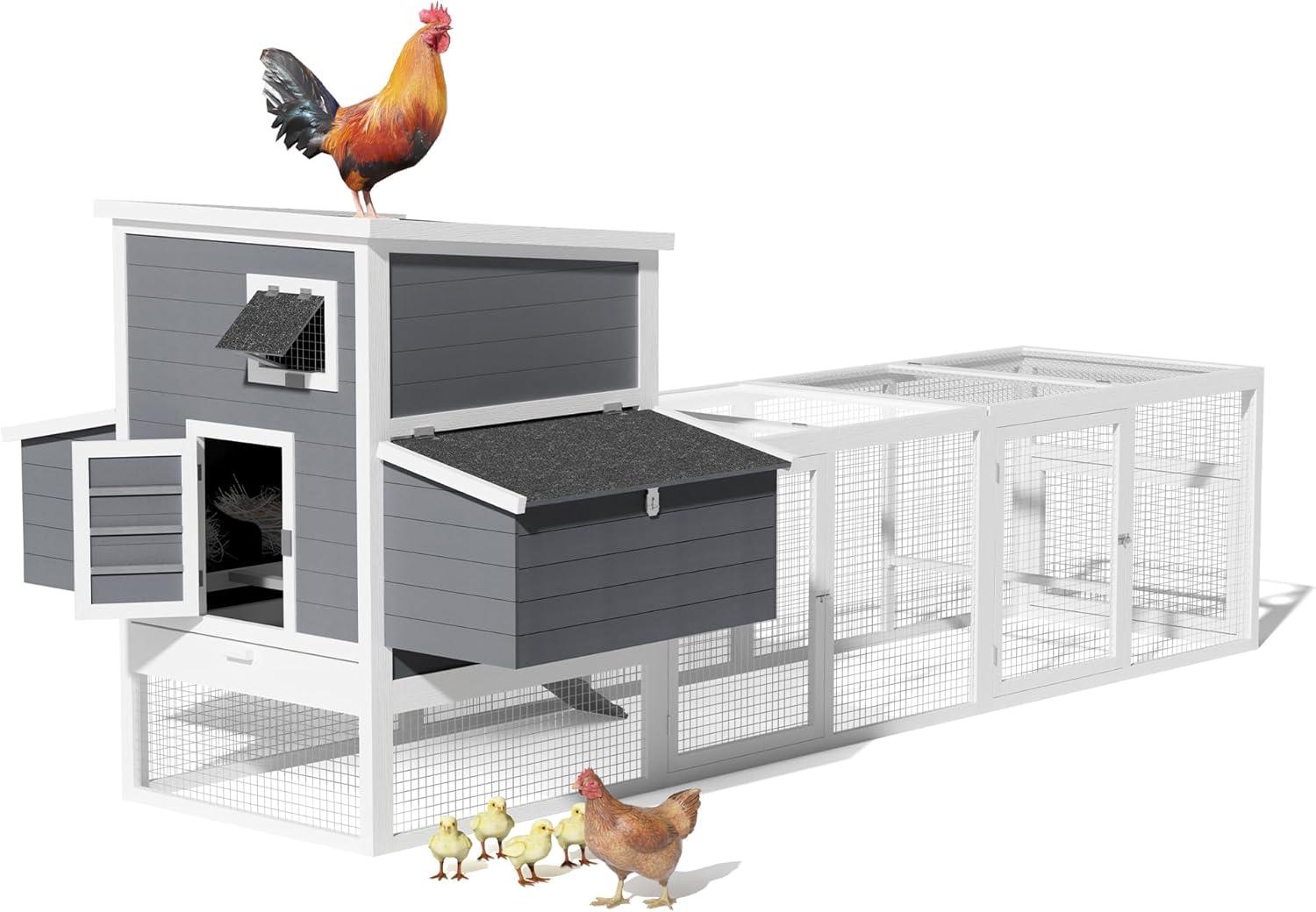 59" Large Chicken Coop for 4-6 Chickens, Wooden Hen House with Large Nesting Boxes, Outdoor Poultry Cage Rabbit Cage with Ramps & Ventilation Window, 59''L*33.5''W*38.6''H