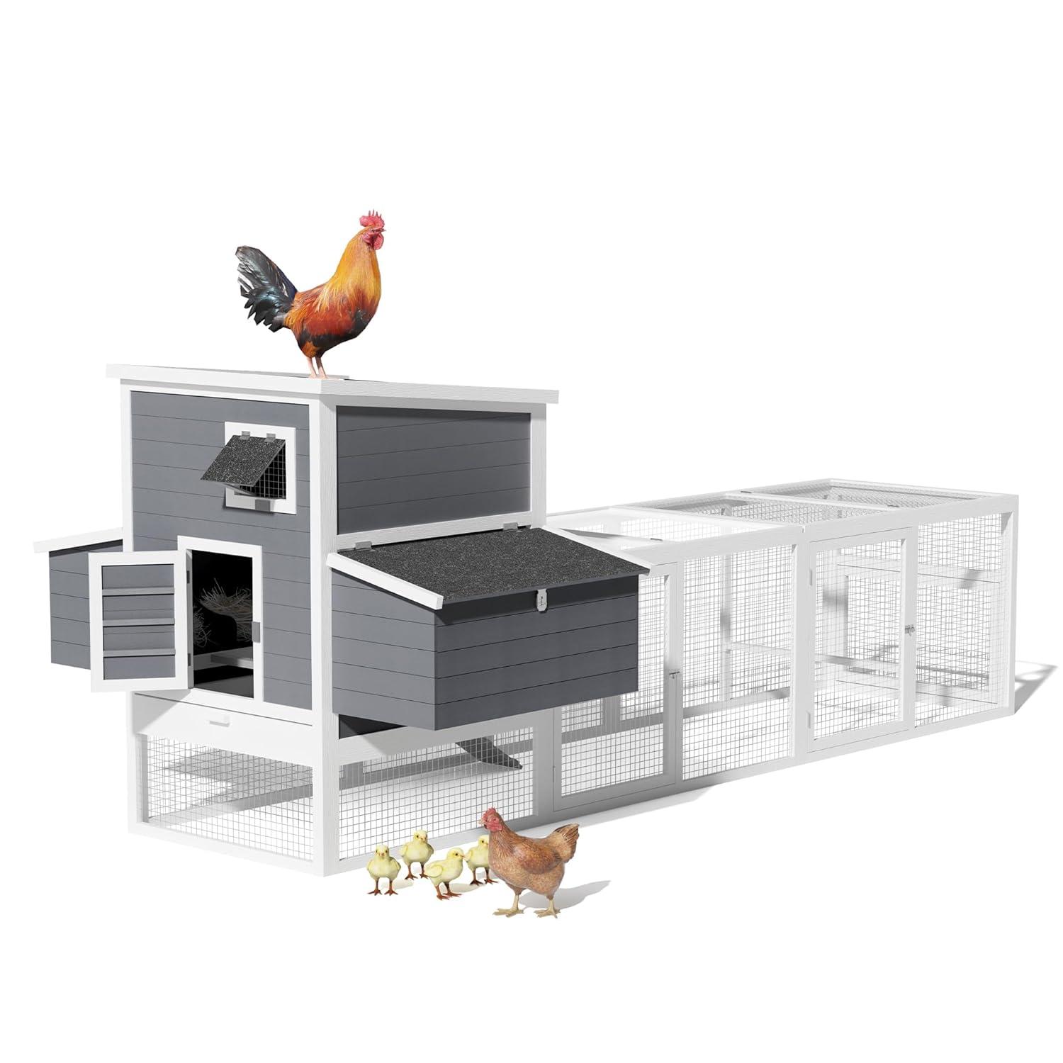 59" Large Chicken Coop for 4-6 Chickens, Wooden Hen House with Large Nesting Boxes, Outdoor Poultry Cage Rabbit Cage with Ramps & Ventilation Window, 59''L*33.5''W*38.6''H