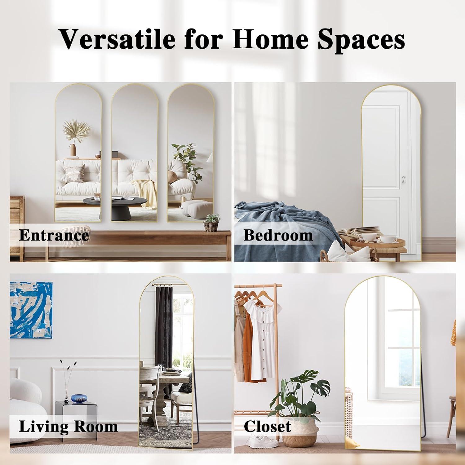 Antok Arched Full Length Mirror, 58"x18" Floor Mirror Freestanding, Floor Standing Mirror Full Body Mirror with Stand for Bedroom, Hanging Mounted Mirror for Living Room Cloakroom,Gold